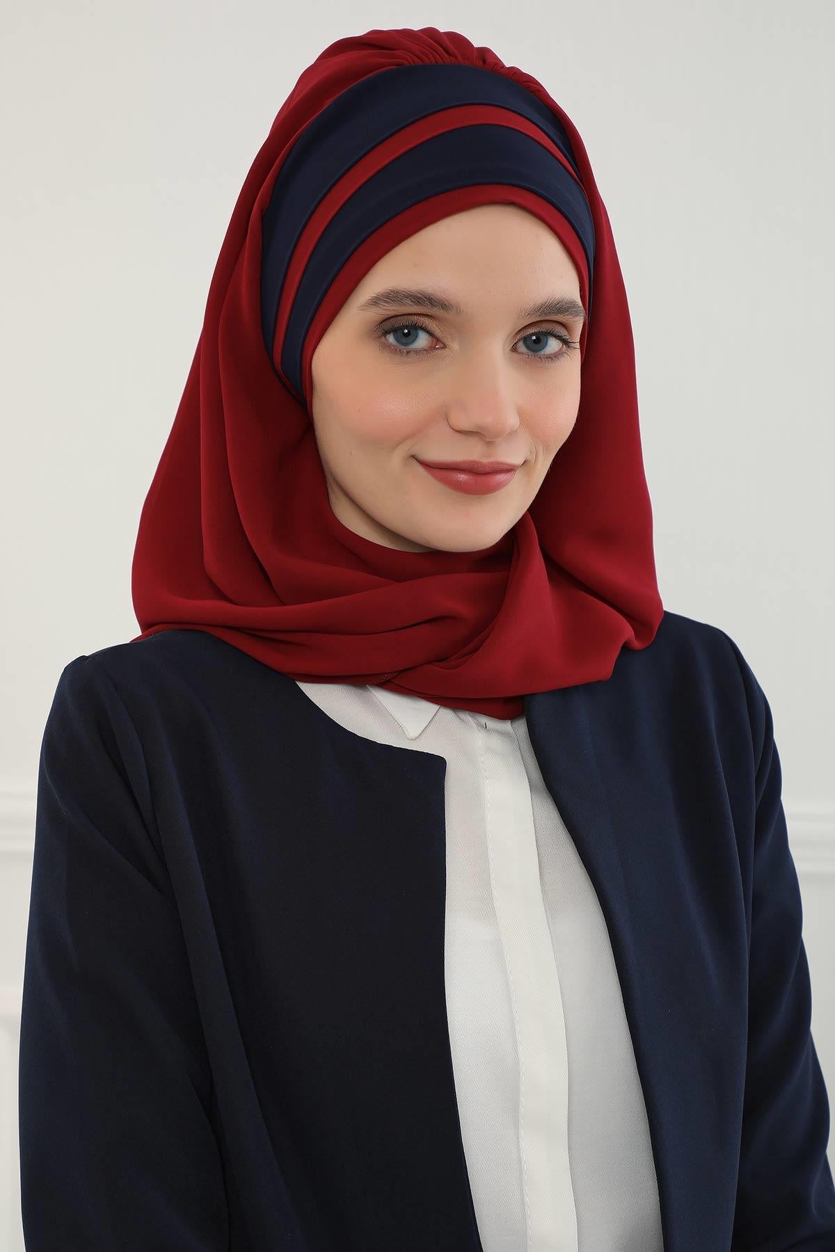 Renkli Şerit Detaylı Pratik Şifon Şal,CPS-83,CPS-83
