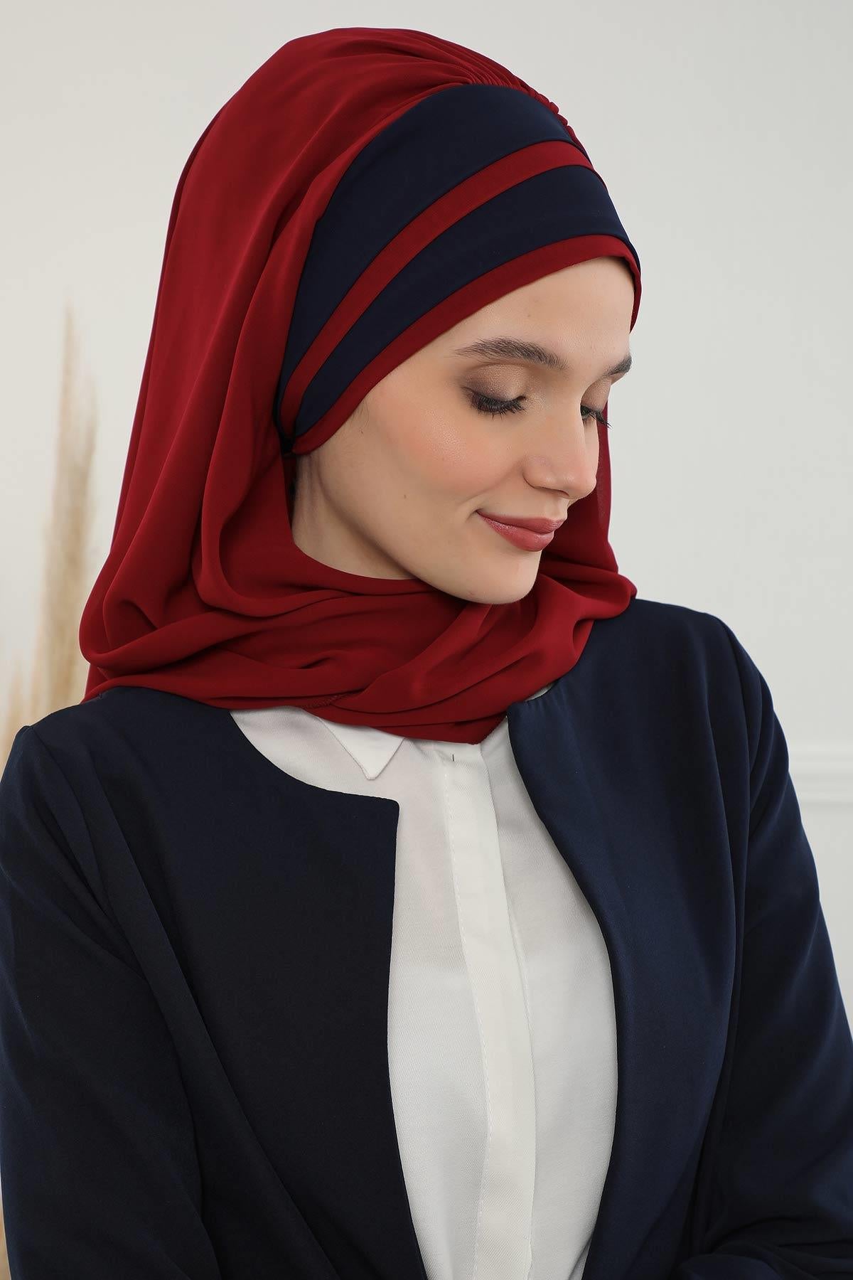 Renkli Şerit Detaylı Pratik Şifon Şal,CPS-83,CPS-83