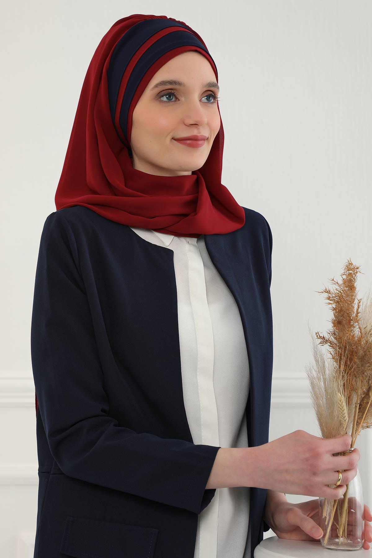 Renkli Şerit Detaylı Pratik Şifon Şal,CPS-83,CPS-83