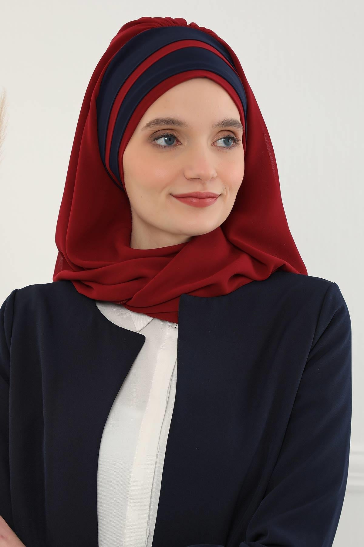 Renkli Şerit Detaylı Pratik Şifon Şal,CPS-83,CPS-83