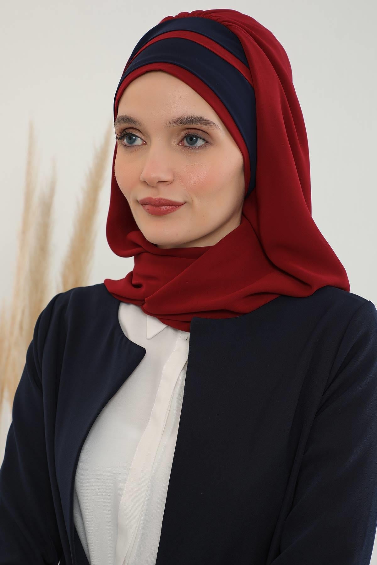 Renkli Şerit Detaylı Pratik Şifon Şal,CPS-83,CPS-83