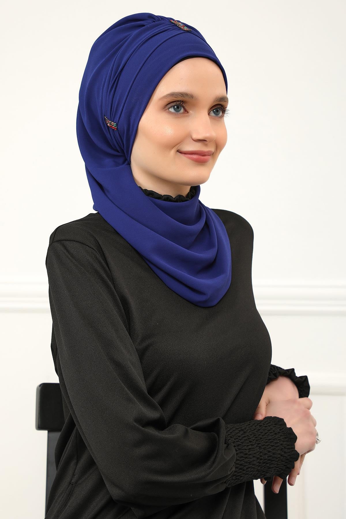 Renkli Taş Aksesuarlı Şifon Hazır Türban,HT-51,HT-51