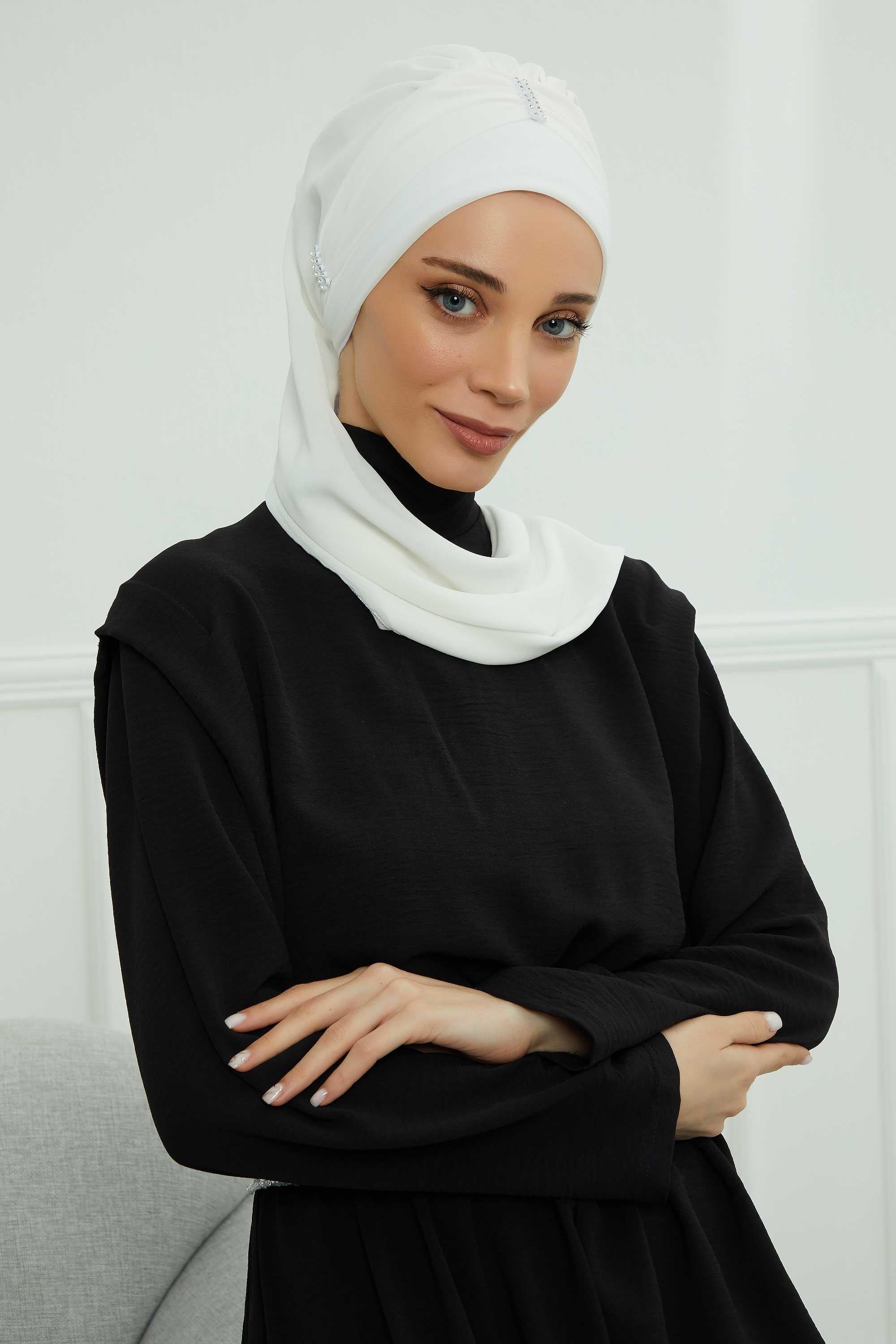Renkli Taş Aksesuarlı Şifon Hazır Türban,HT-51,HT-51