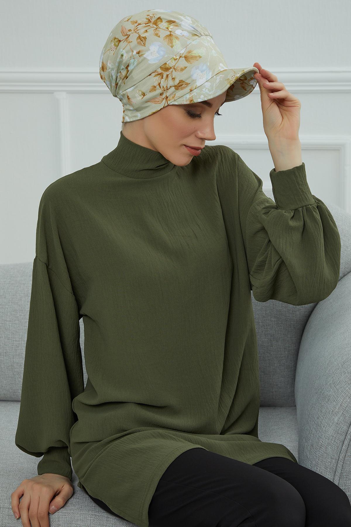 Şapkalı Desenli Penye Bone,B-30YD