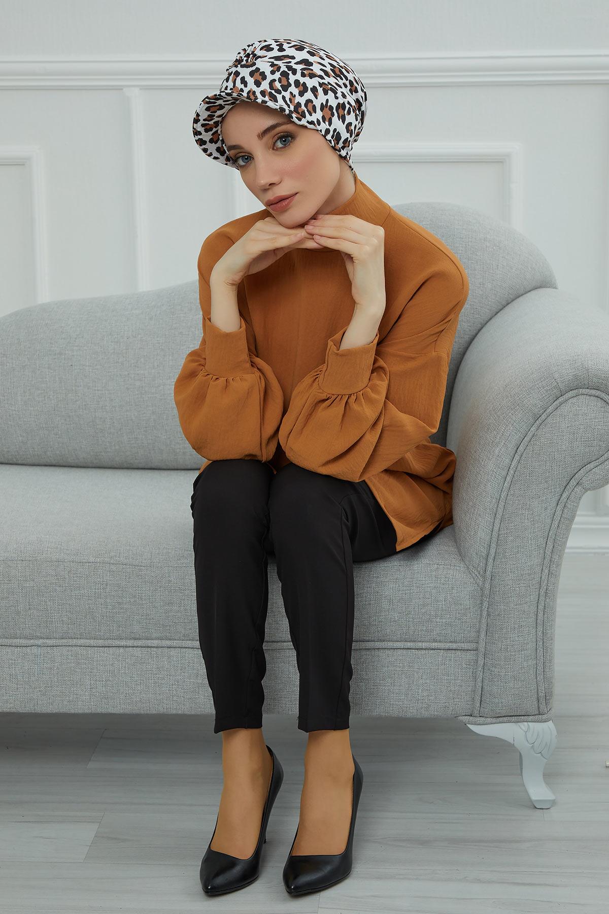 Şapkalı Desenli Penye Bone,B-30YD