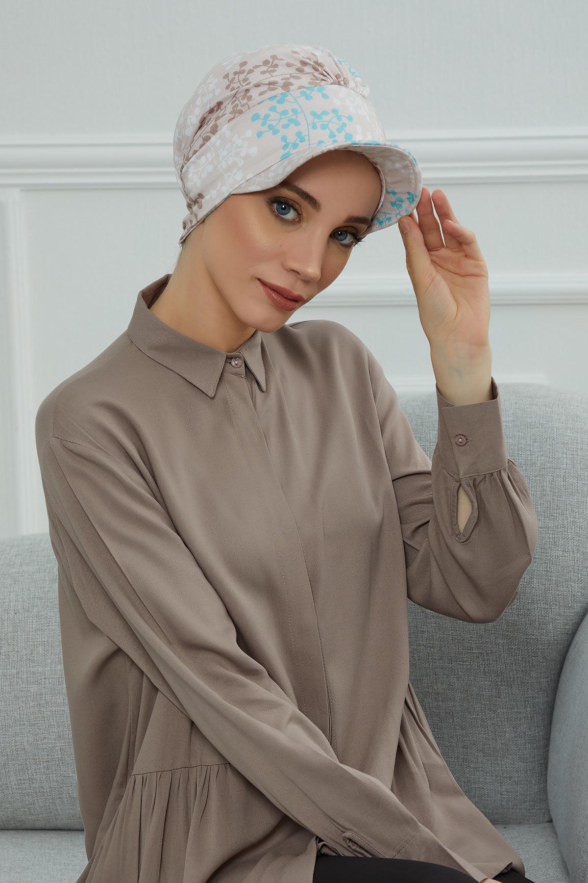 Şapkalı Desenli Penye Bone,B-30YD