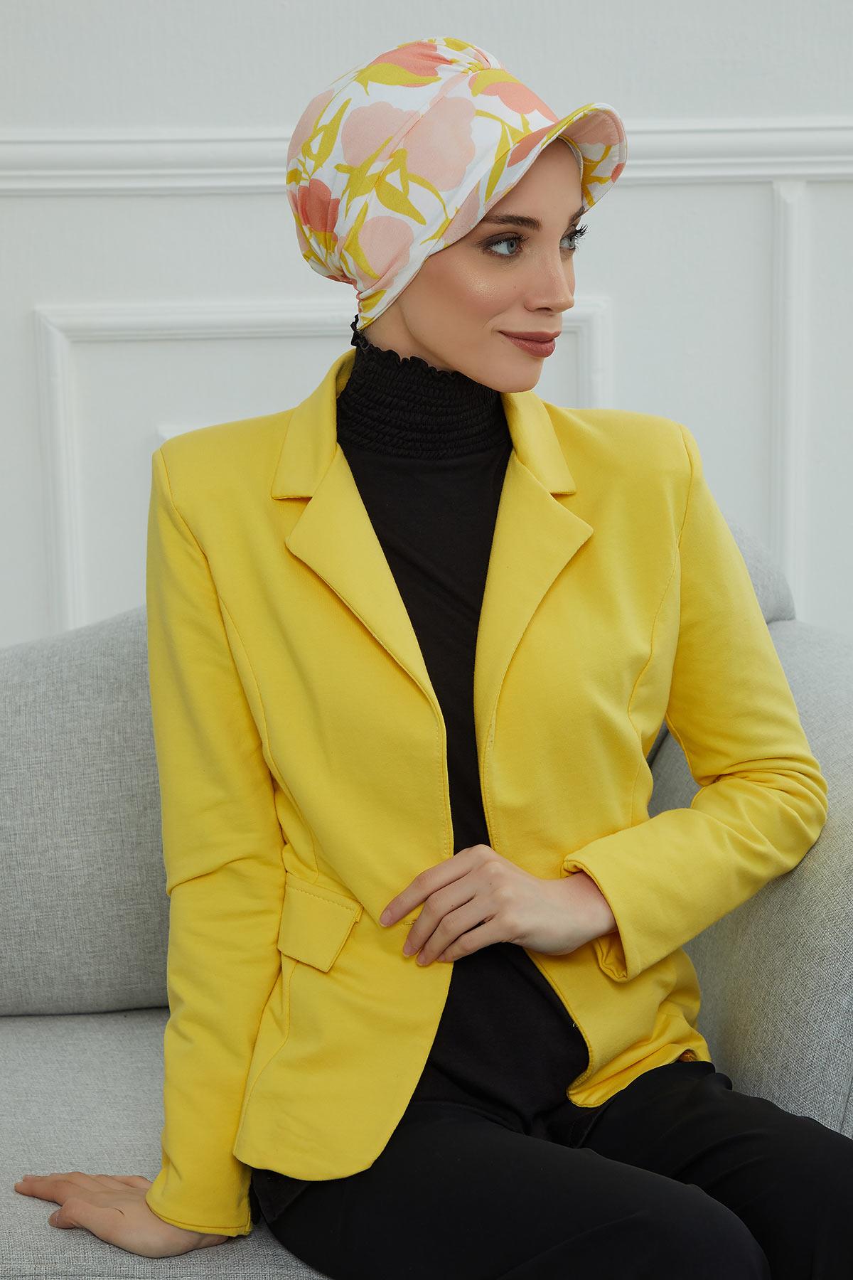 Şapkalı Desenli Penye Bone,B-30YD