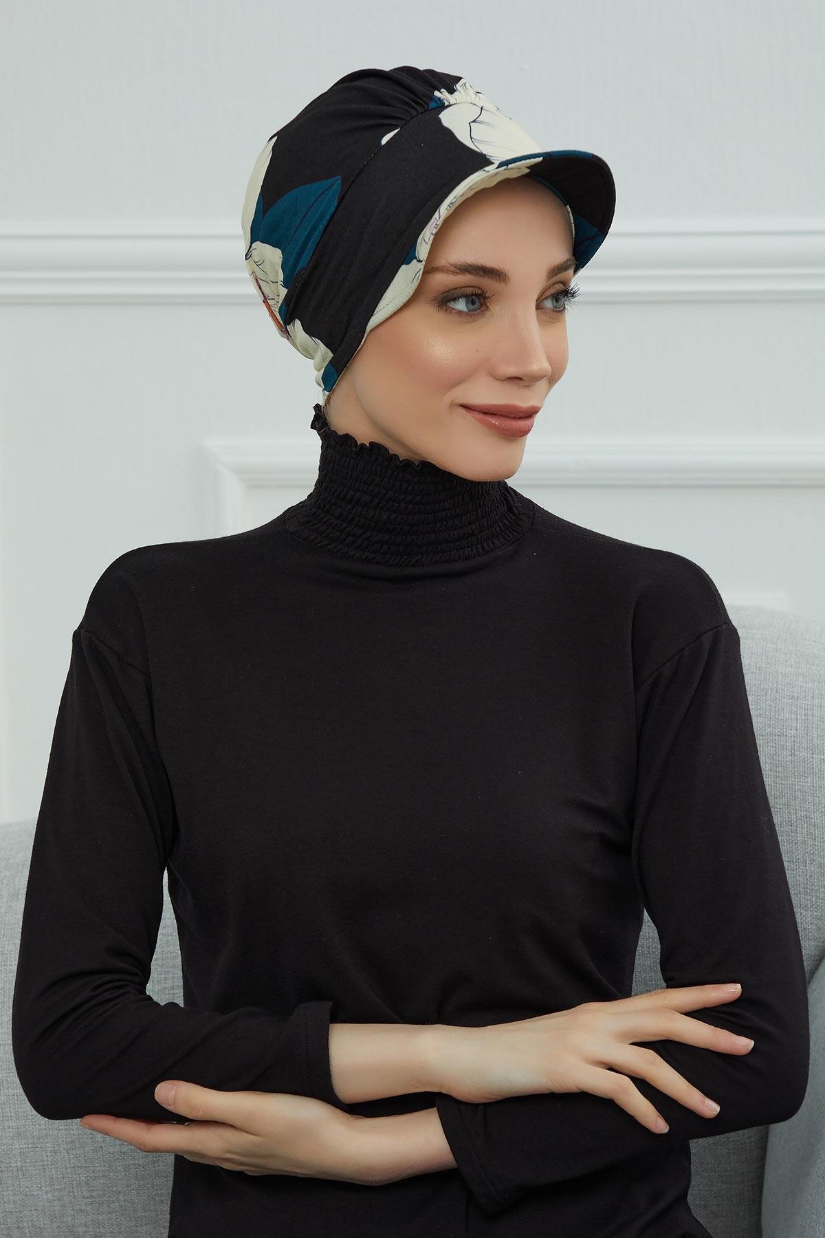 Şapkalı Desenli Penye Bone,B-30YD