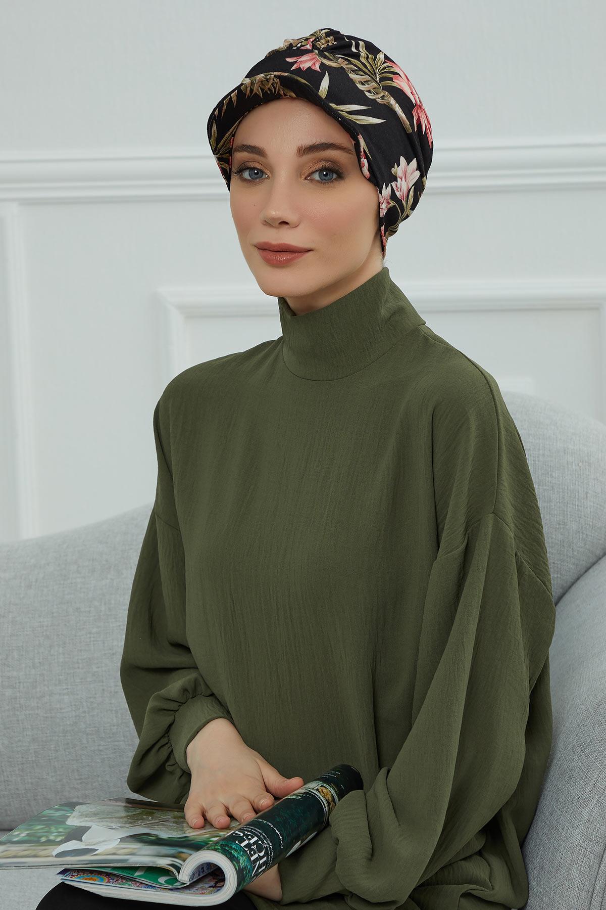 Şapkalı Desenli Penye Bone,B-30YD