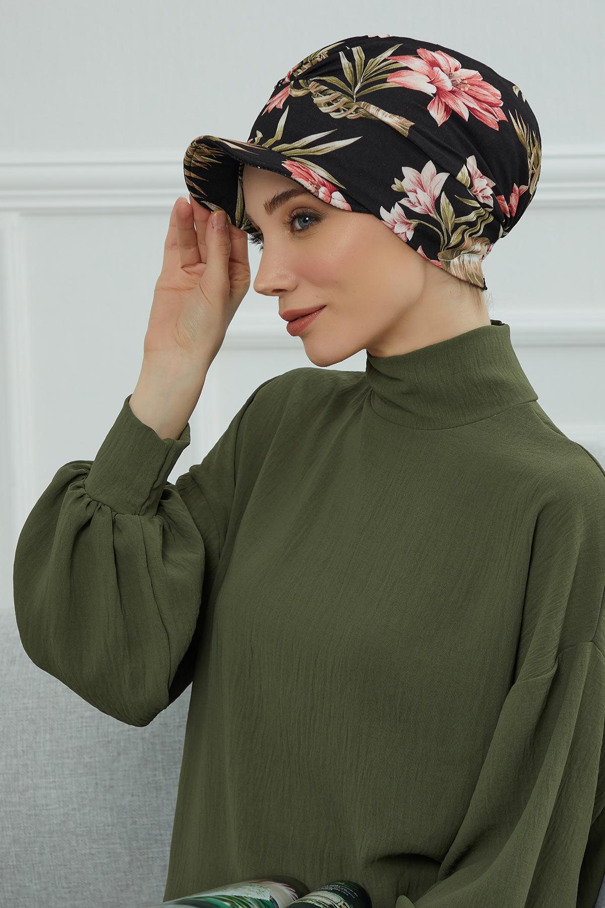 Şapkalı Desenli Penye Bone,B-30YD