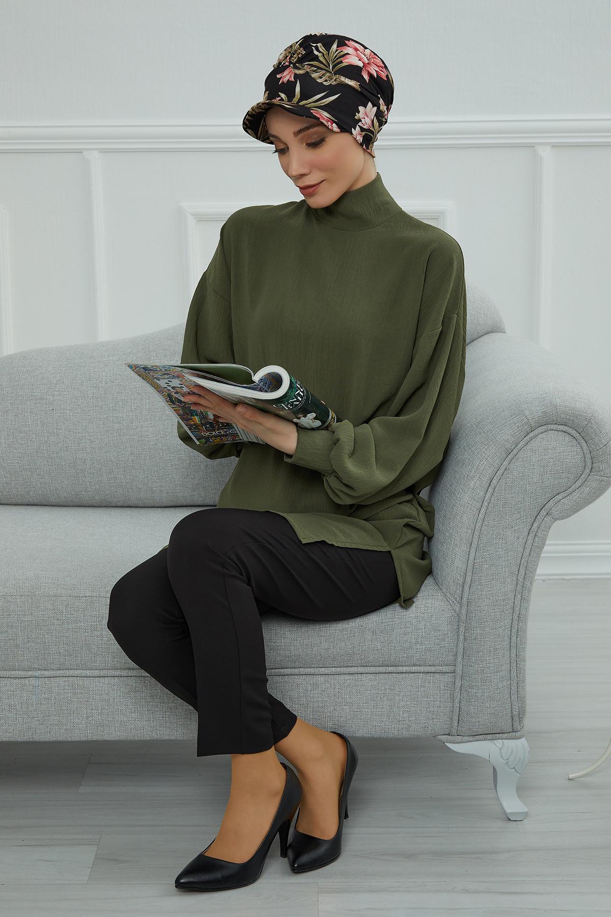 Şapkalı Desenli Penye Bone,B-30YD