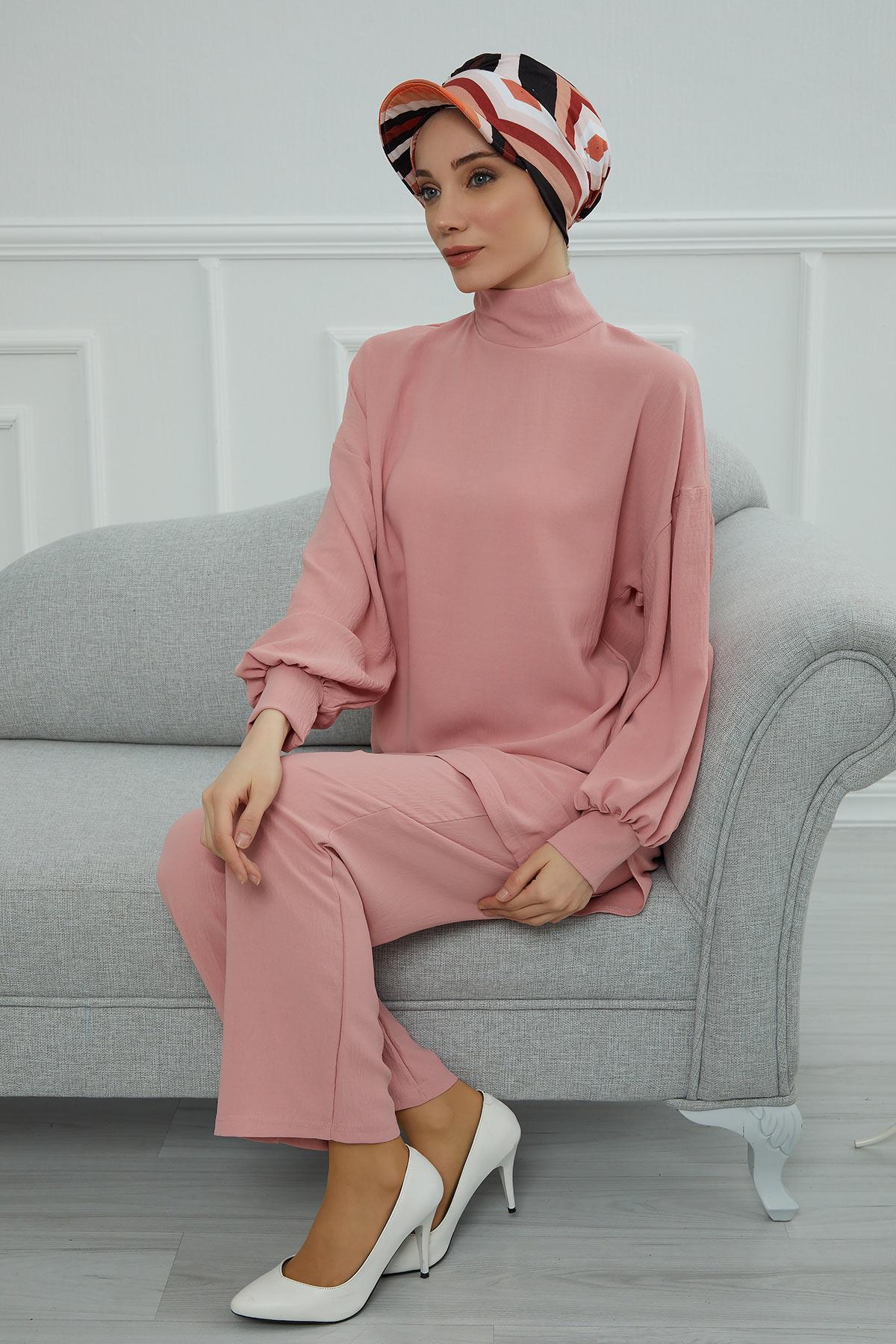 Şapkalı Desenli Penye Bone,B-30YD