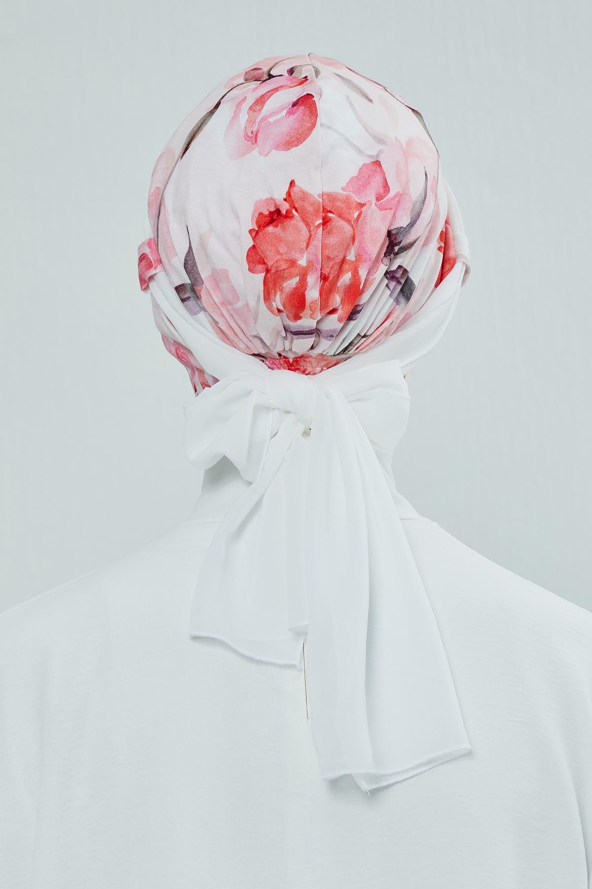 Şifon Kuşaklı Desenli Penye Bone,B-24YD