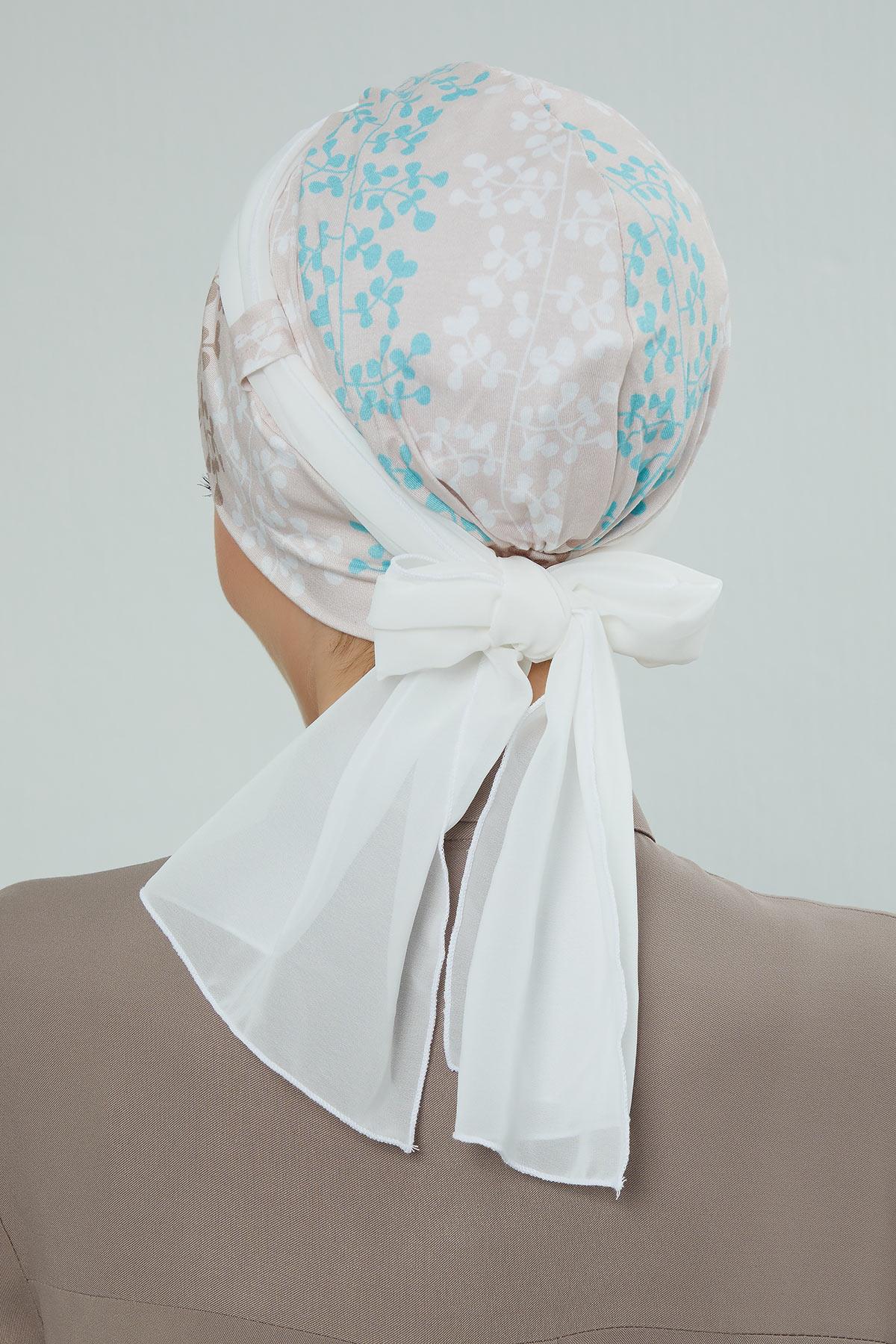 Şifon Kuşaklı Desenli Penye Bone,B-24YD