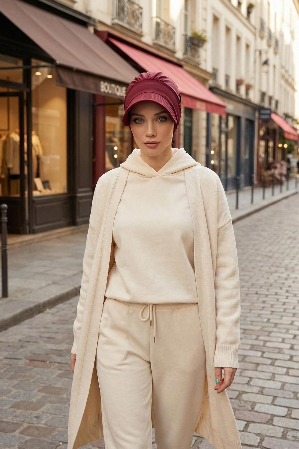 Siperlikli Penye Şapka Bone,B-73