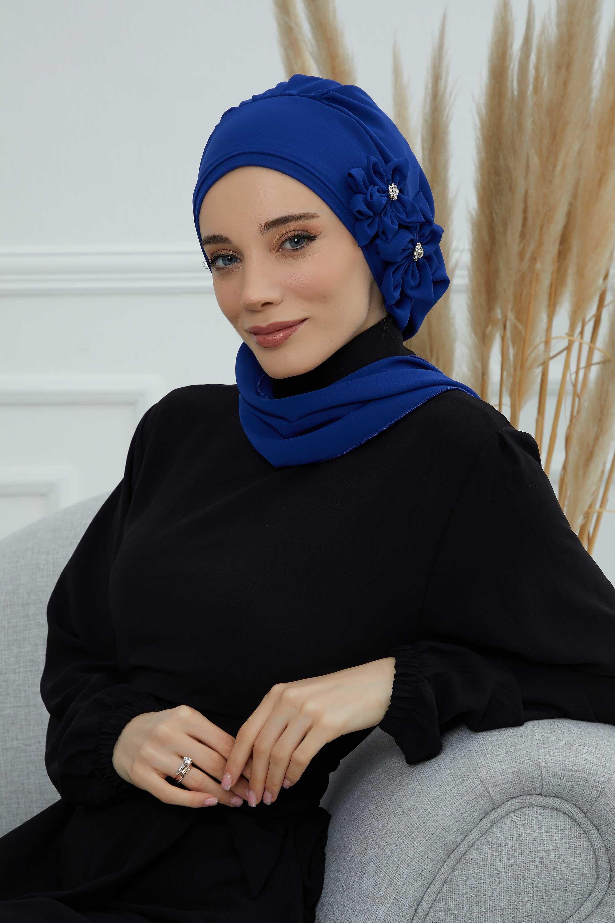 Taş Aksesuarlı Özel Tasarım Şifon Hazır Türban,HT-8