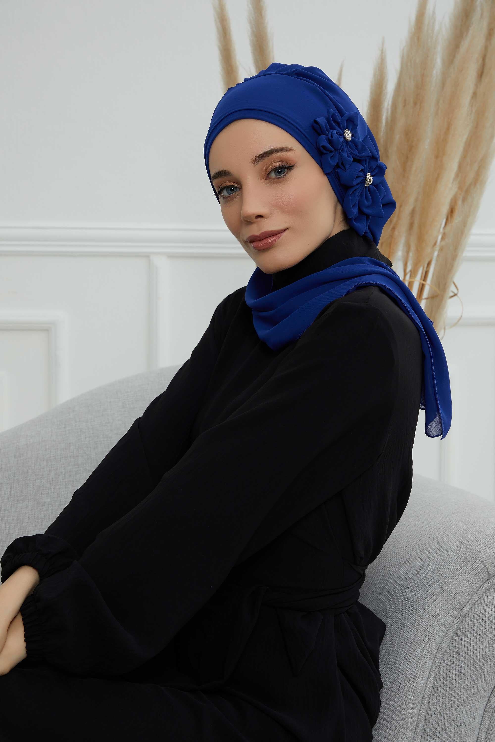 Taş Aksesuarlı Özel Tasarım Şifon Hazır Türban,HT-8