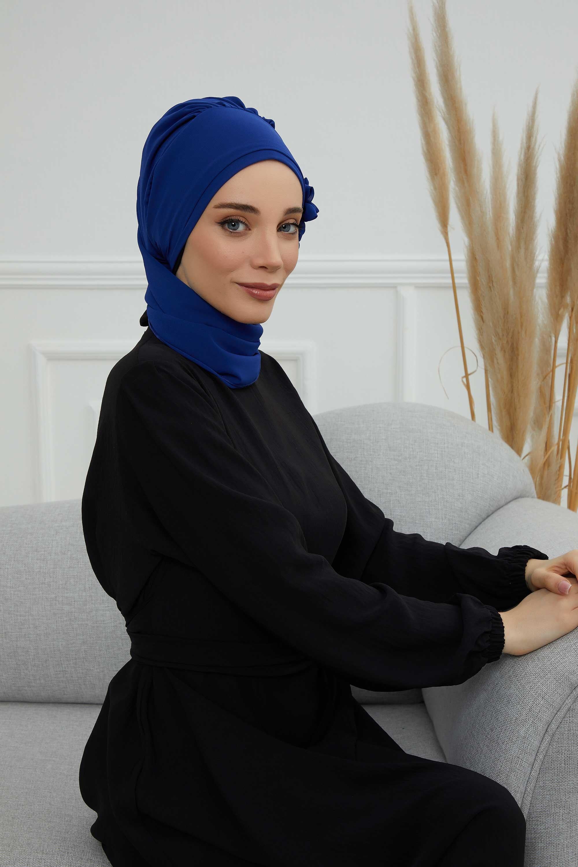Taş Aksesuarlı Özel Tasarım Şifon Hazır Türban,HT-8