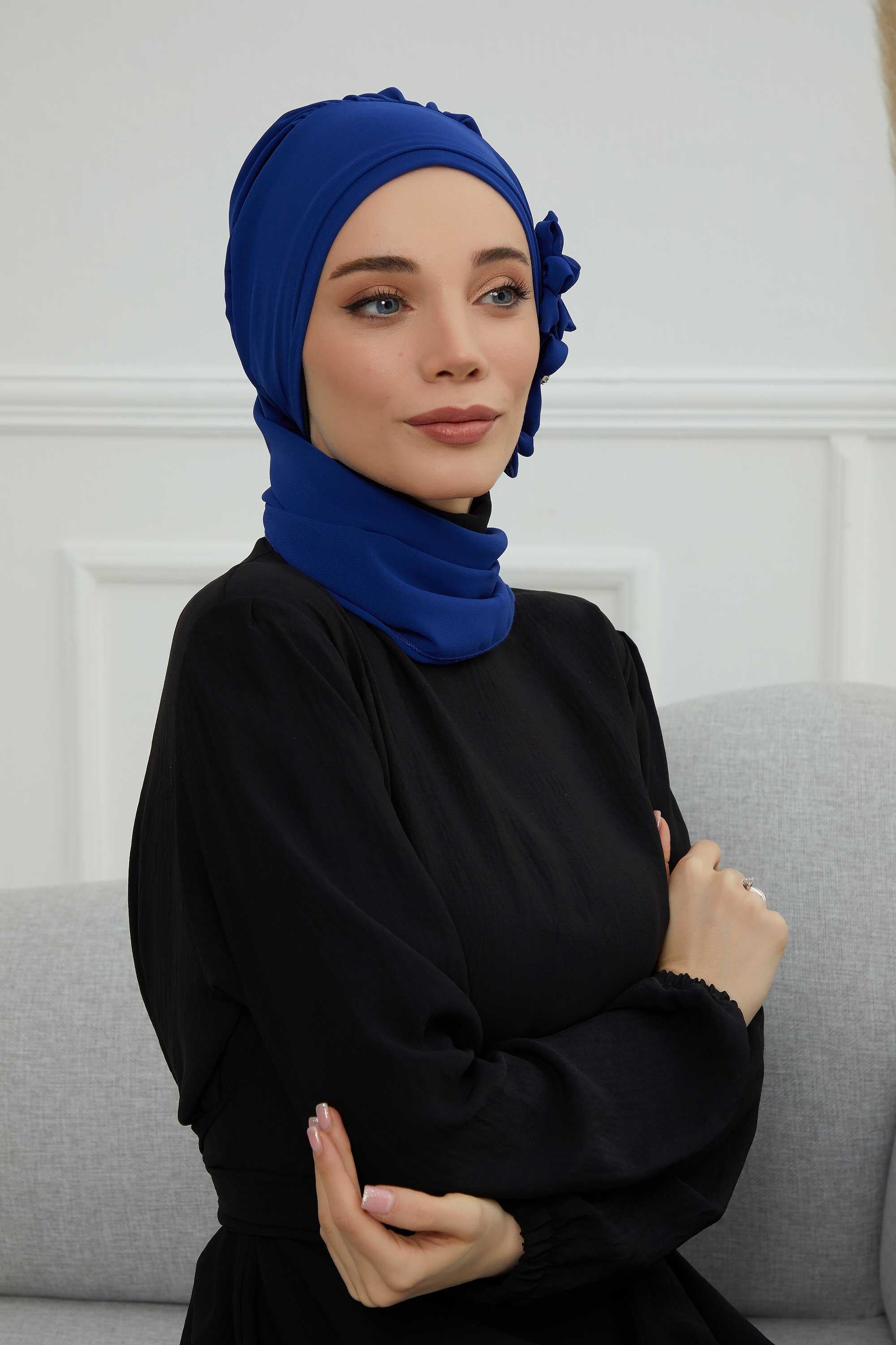 Taş Aksesuarlı Özel Tasarım Şifon Hazır Türban,HT-8