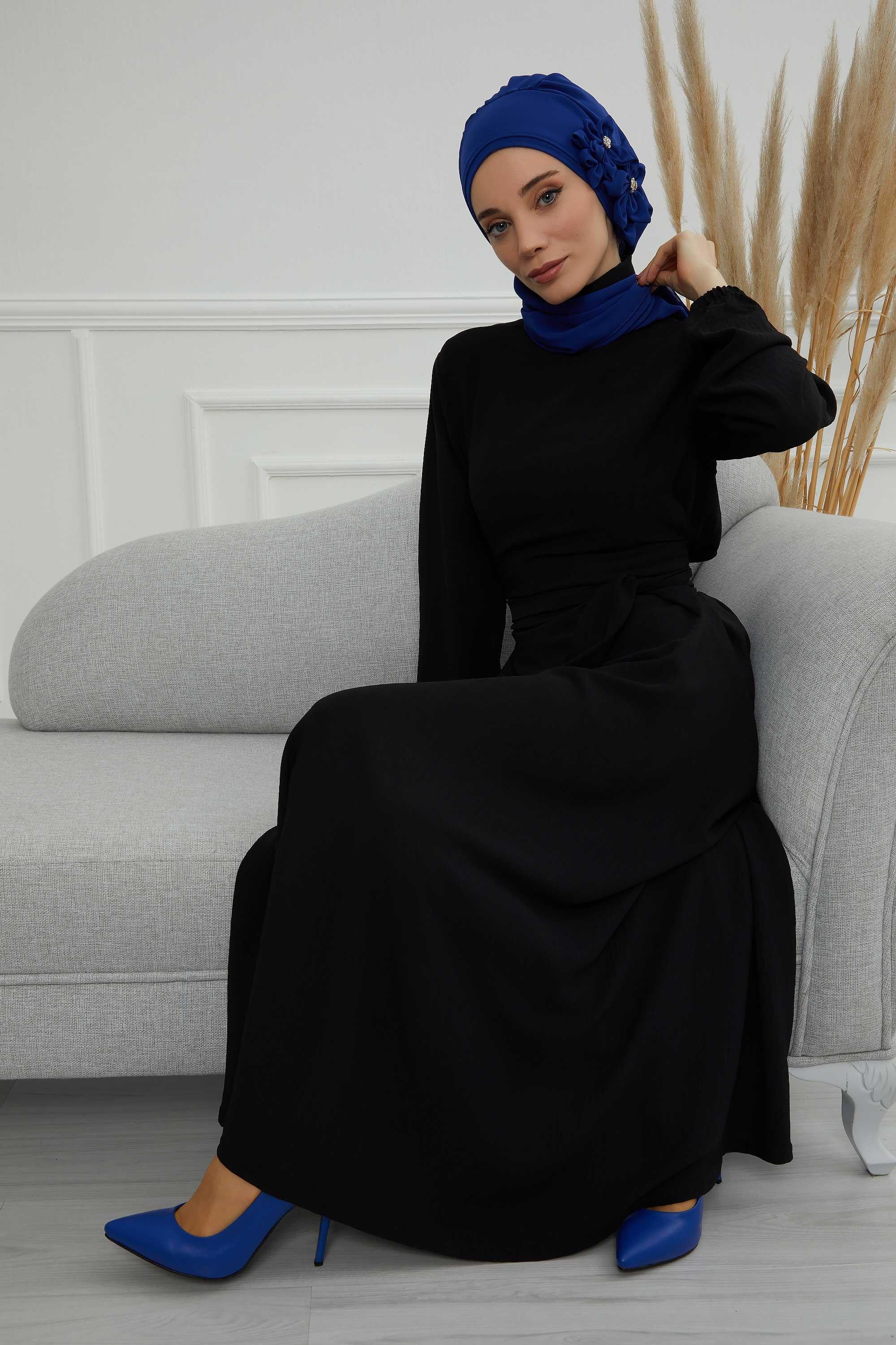 Taş Aksesuarlı Özel Tasarım Şifon Hazır Türban,HT-8