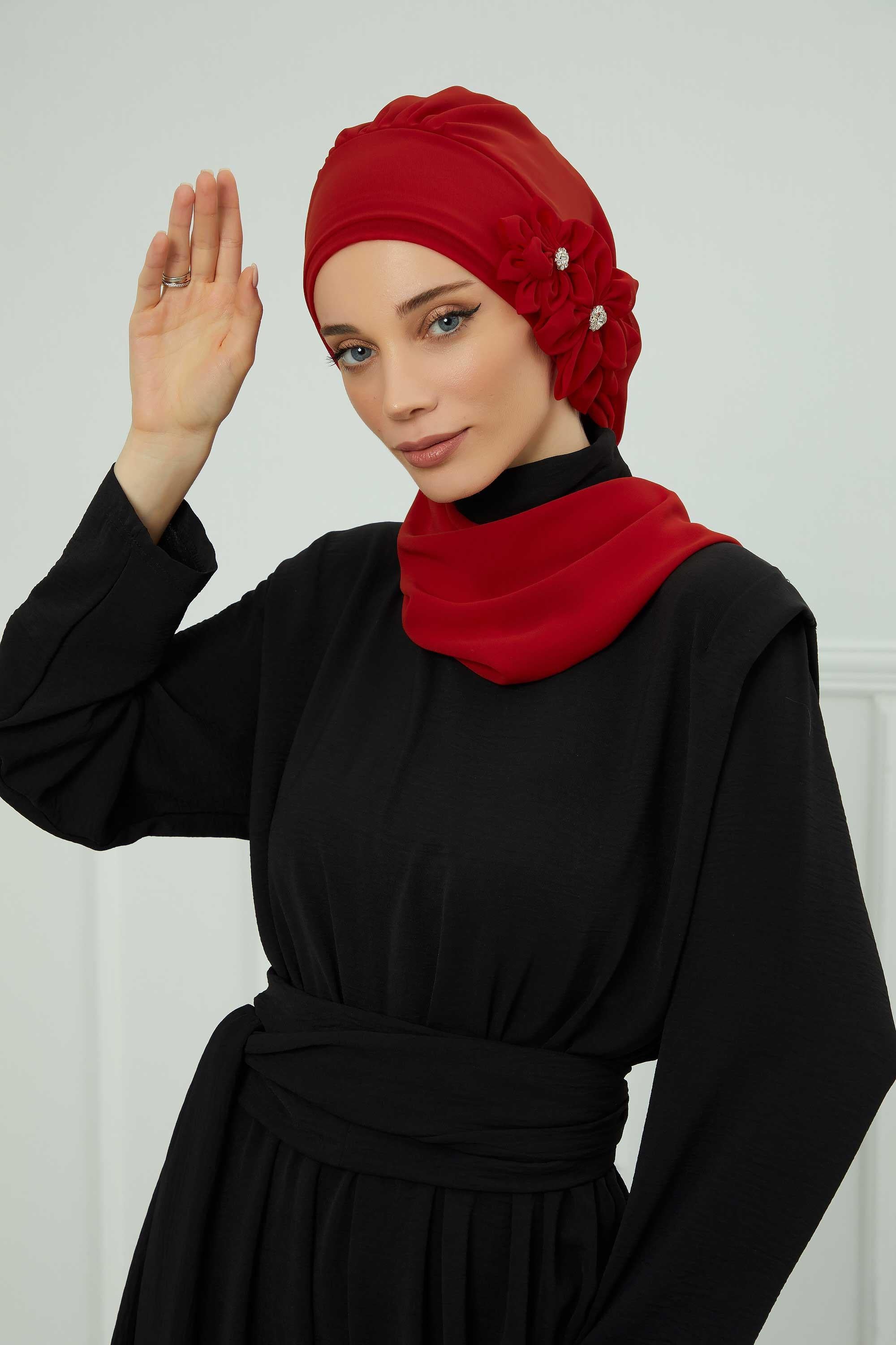 Taş Aksesuarlı Özel Tasarım Şifon Hazır Türban,HT-8