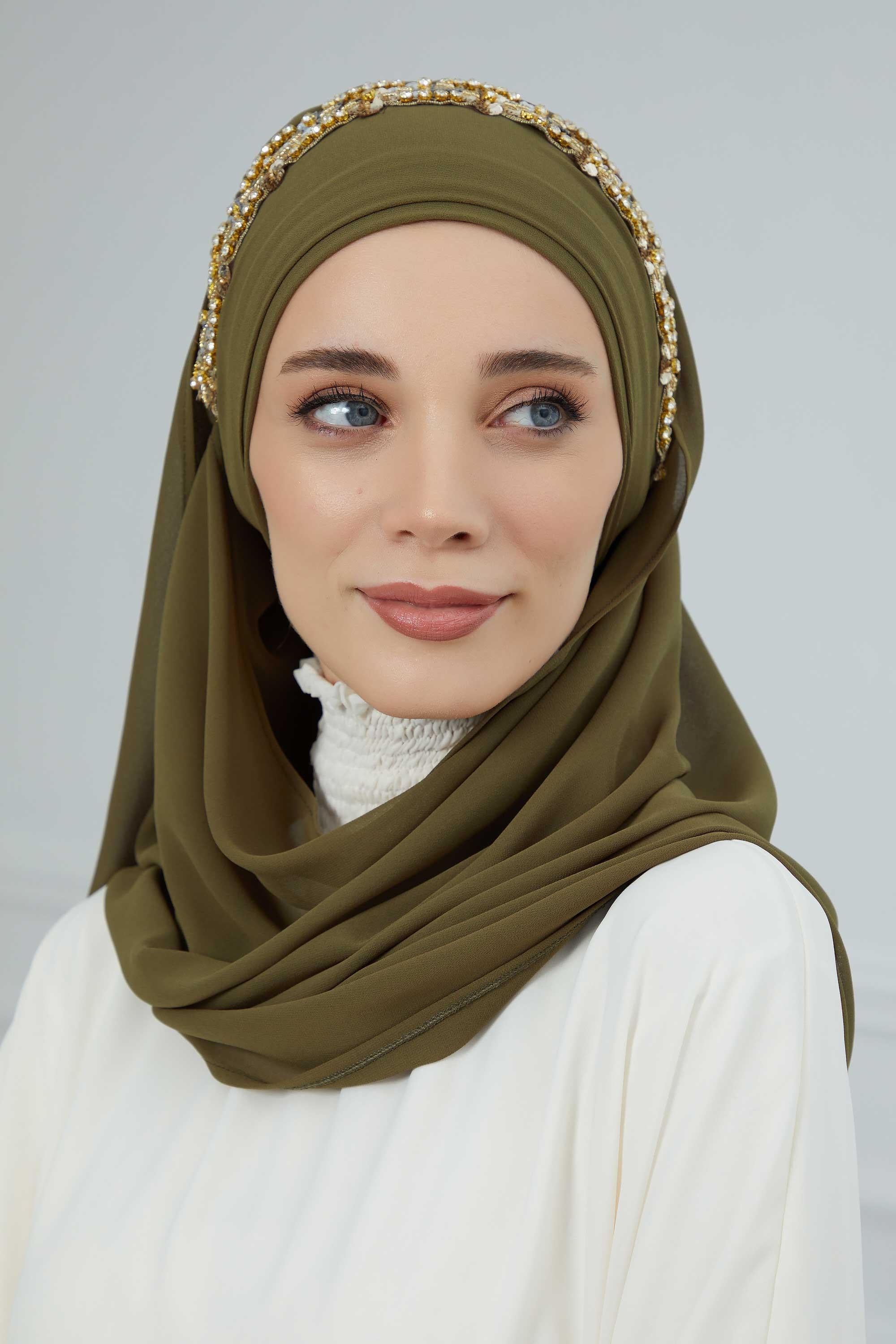 Taş Aksesuarlı Tasarım Şifon Şal,CPS-100,CPS-100