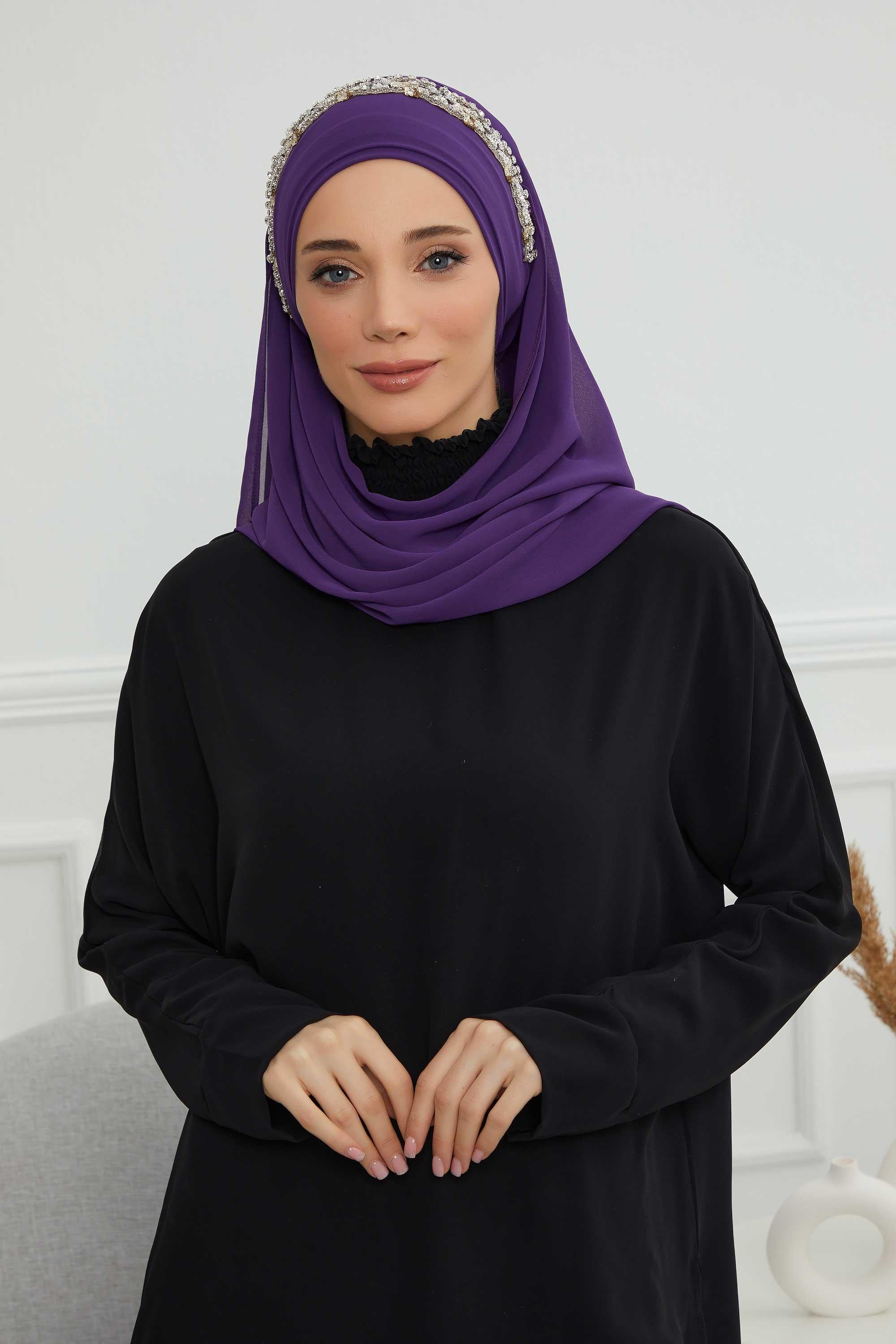 Taş Aksesuarlı Tasarım Şifon Şal,CPS-100,CPS-100