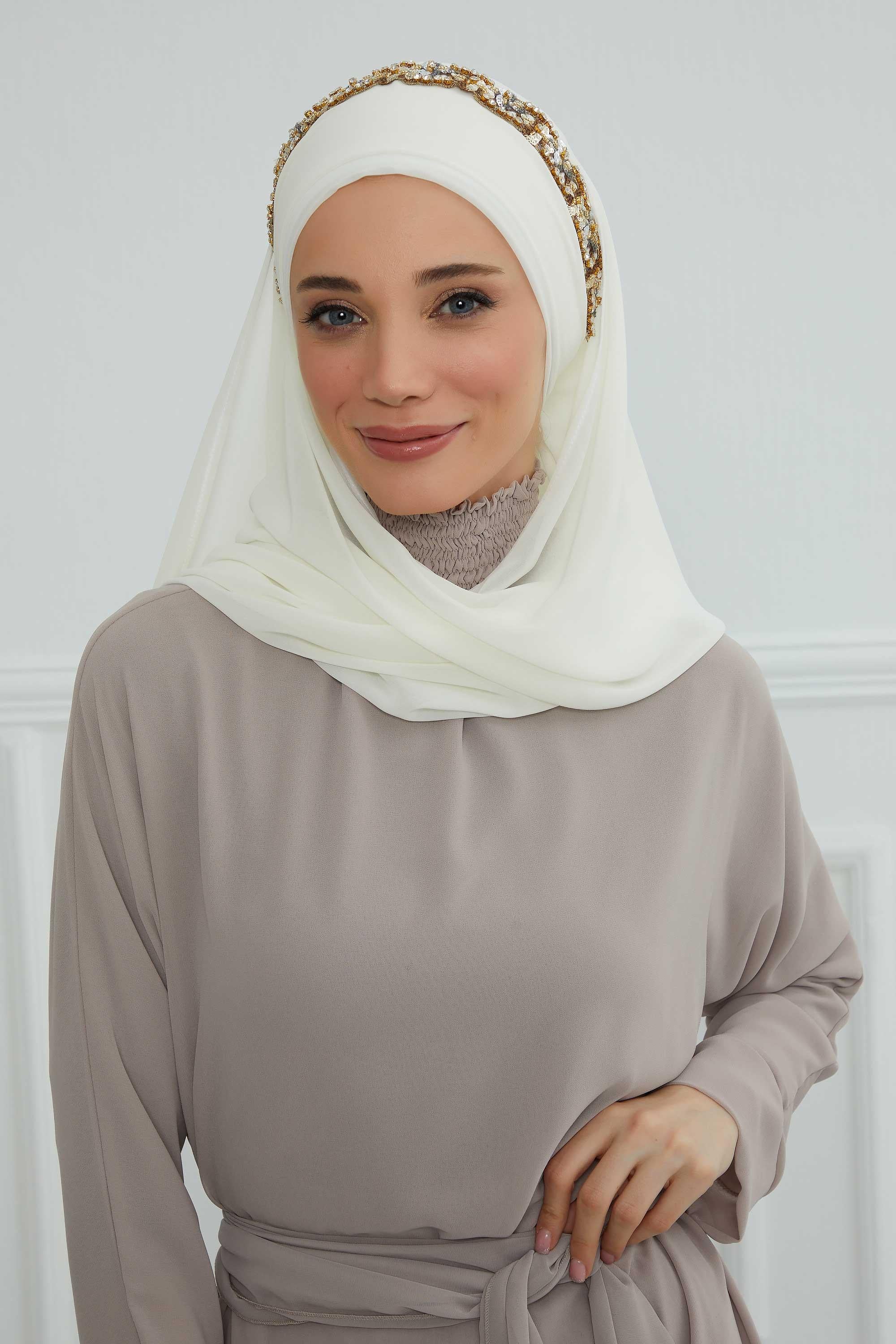 Taş Aksesuarlı Tasarım Şifon Şal,CPS-100,CPS-100