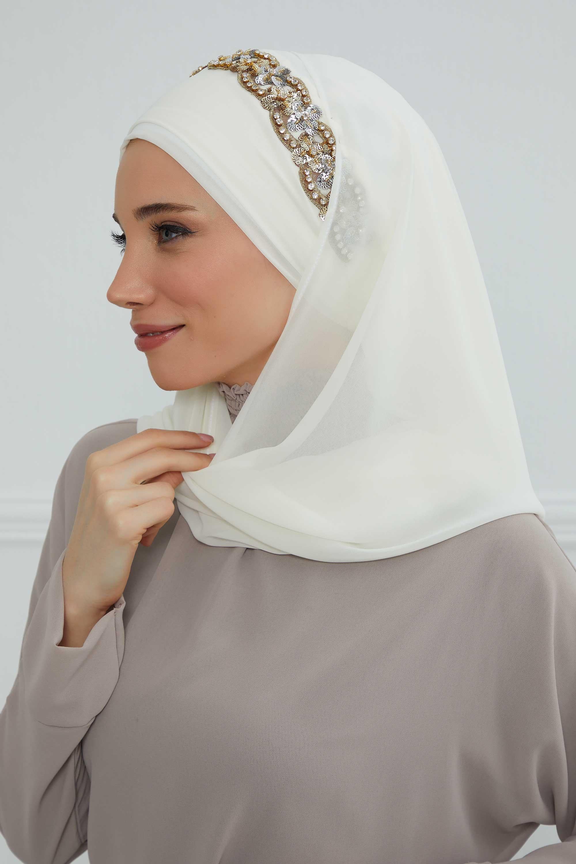 Taş Aksesuarlı Tasarım Şifon Şal,CPS-100,CPS-100