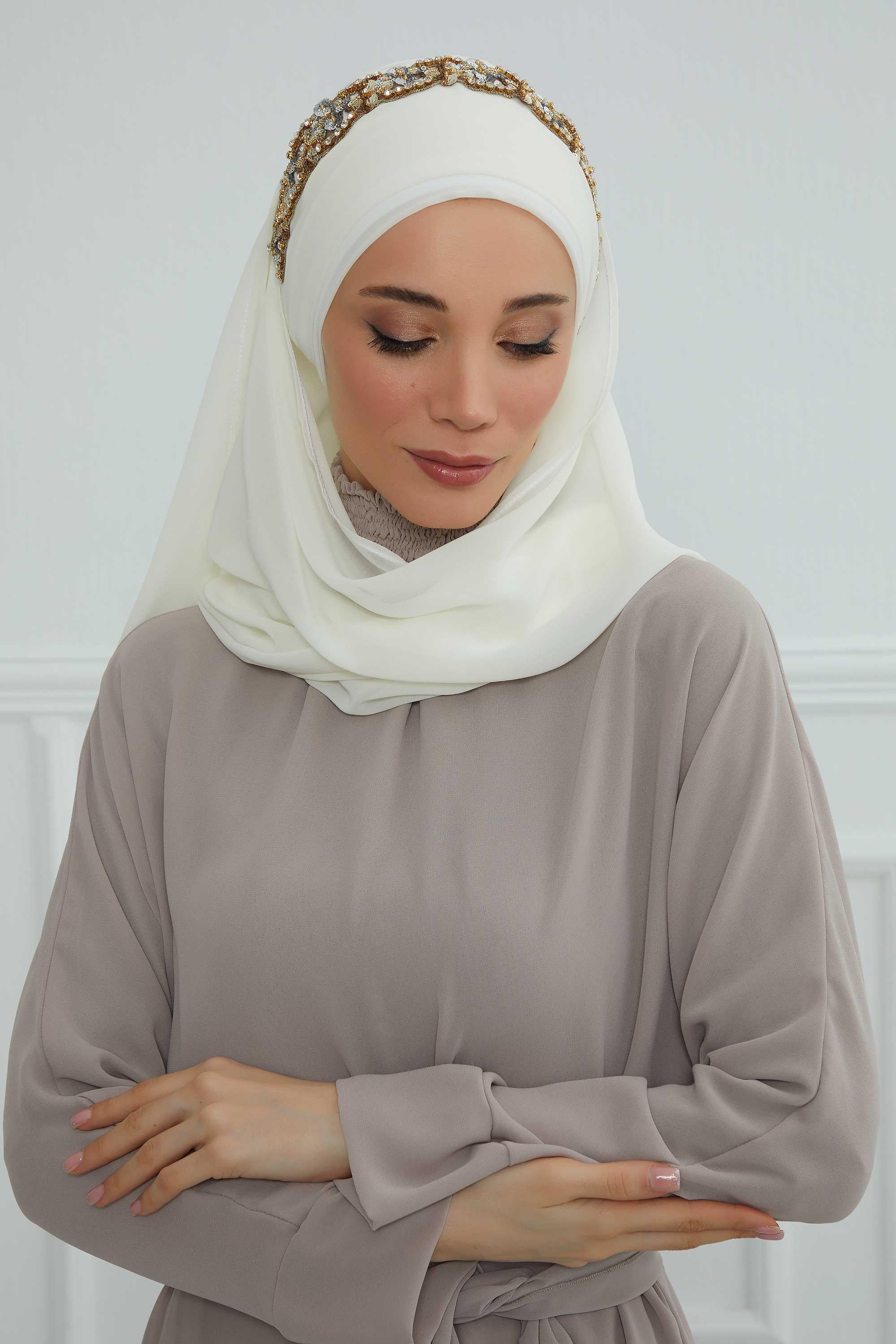 Taş Aksesuarlı Tasarım Şifon Şal,CPS-100,CPS-100