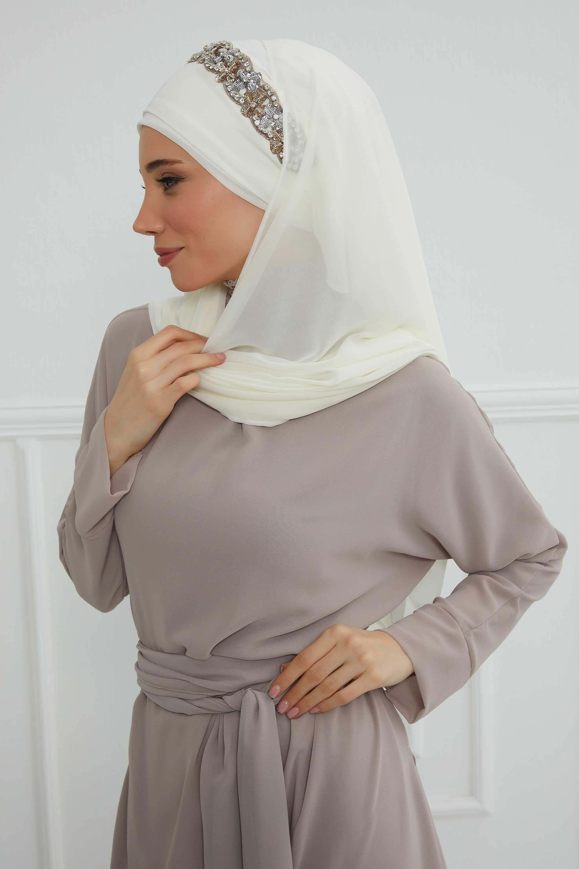 Taş Aksesuarlı Tasarım Şifon Şal,CPS-100,CPS-100