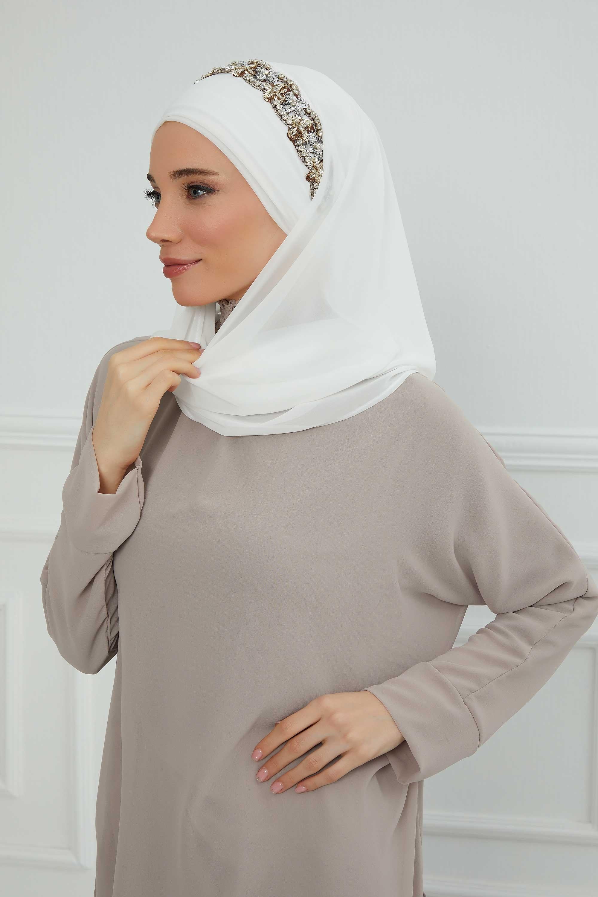 Taş Aksesuarlı Tasarım Şifon Şal,CPS-100,CPS-100
