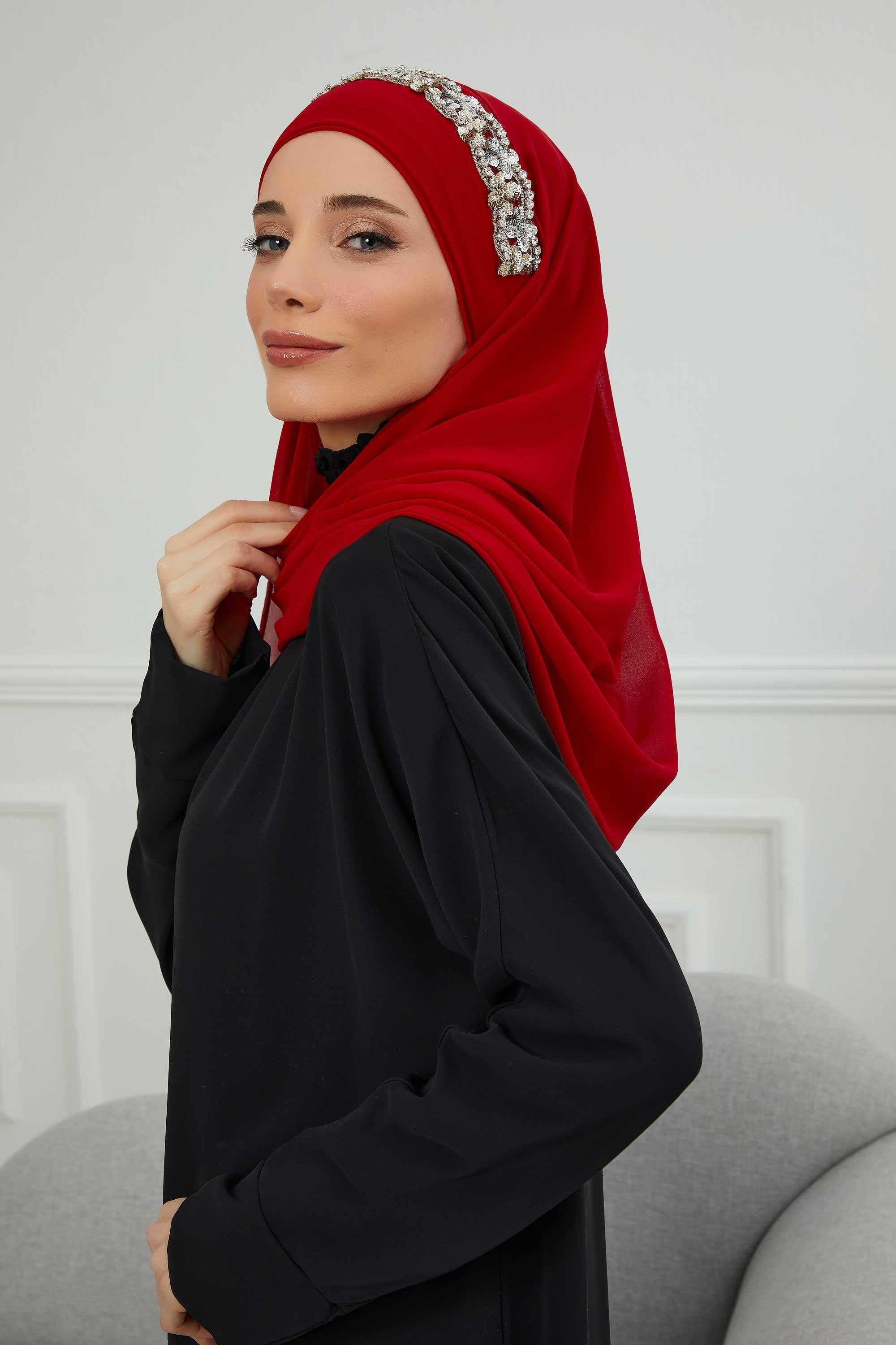 Taş Aksesuarlı Tasarım Şifon Şal,CPS-100,CPS-100