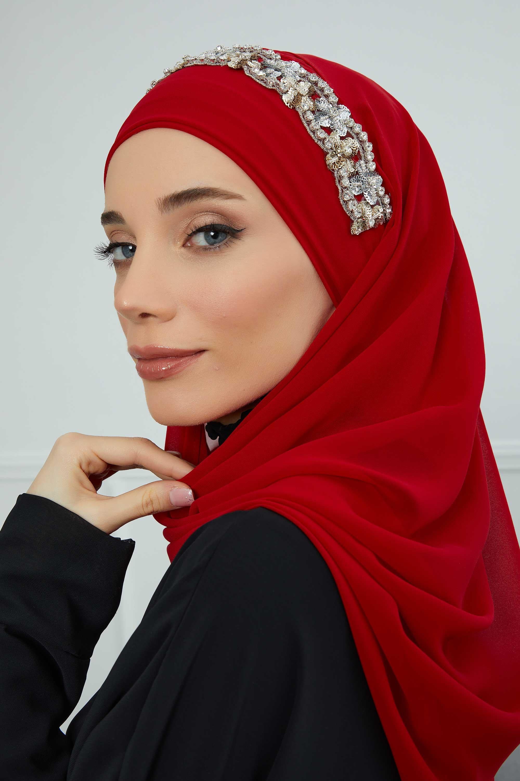Taş Aksesuarlı Tasarım Şifon Şal,CPS-100,CPS-100