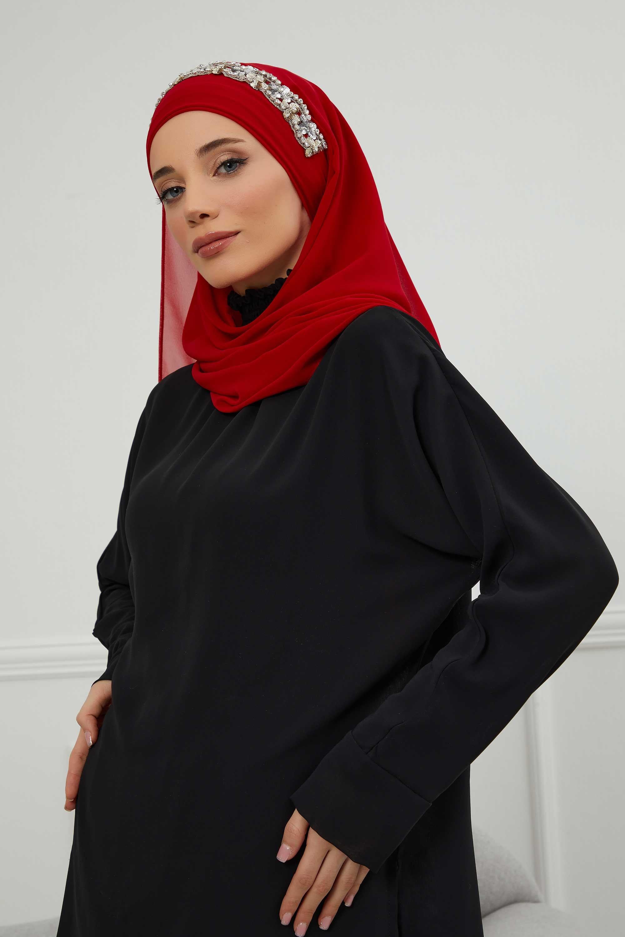 Taş Aksesuarlı Tasarım Şifon Şal,CPS-100,CPS-100
