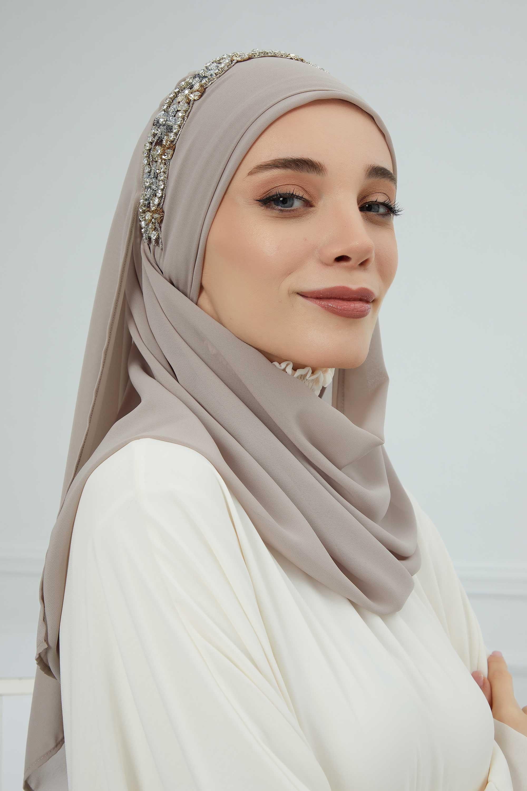Taş Aksesuarlı Tasarım Şifon Şal,CPS-100,CPS-100