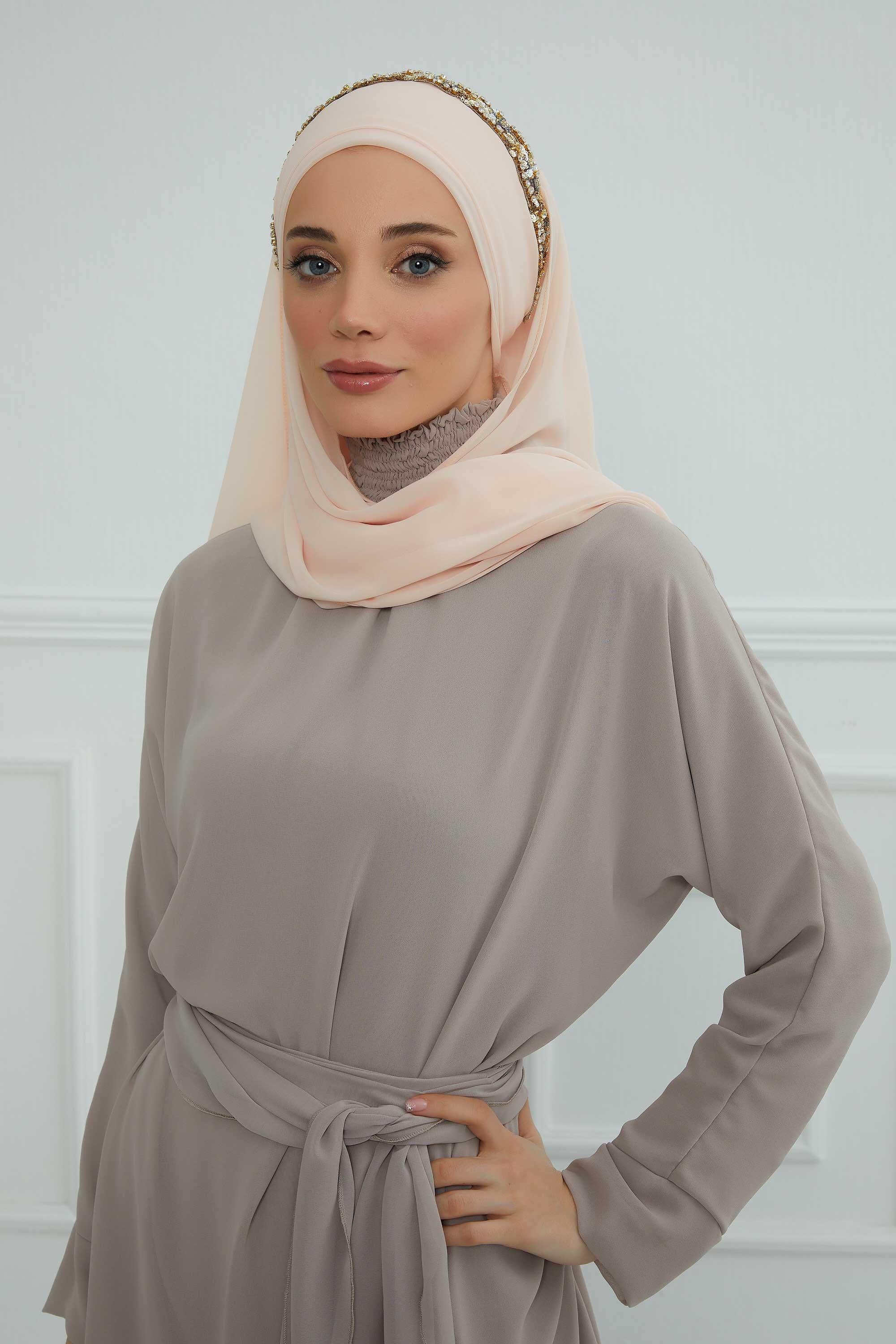 Taş Aksesuarlı Tasarım Şifon Şal,CPS-100,CPS-100