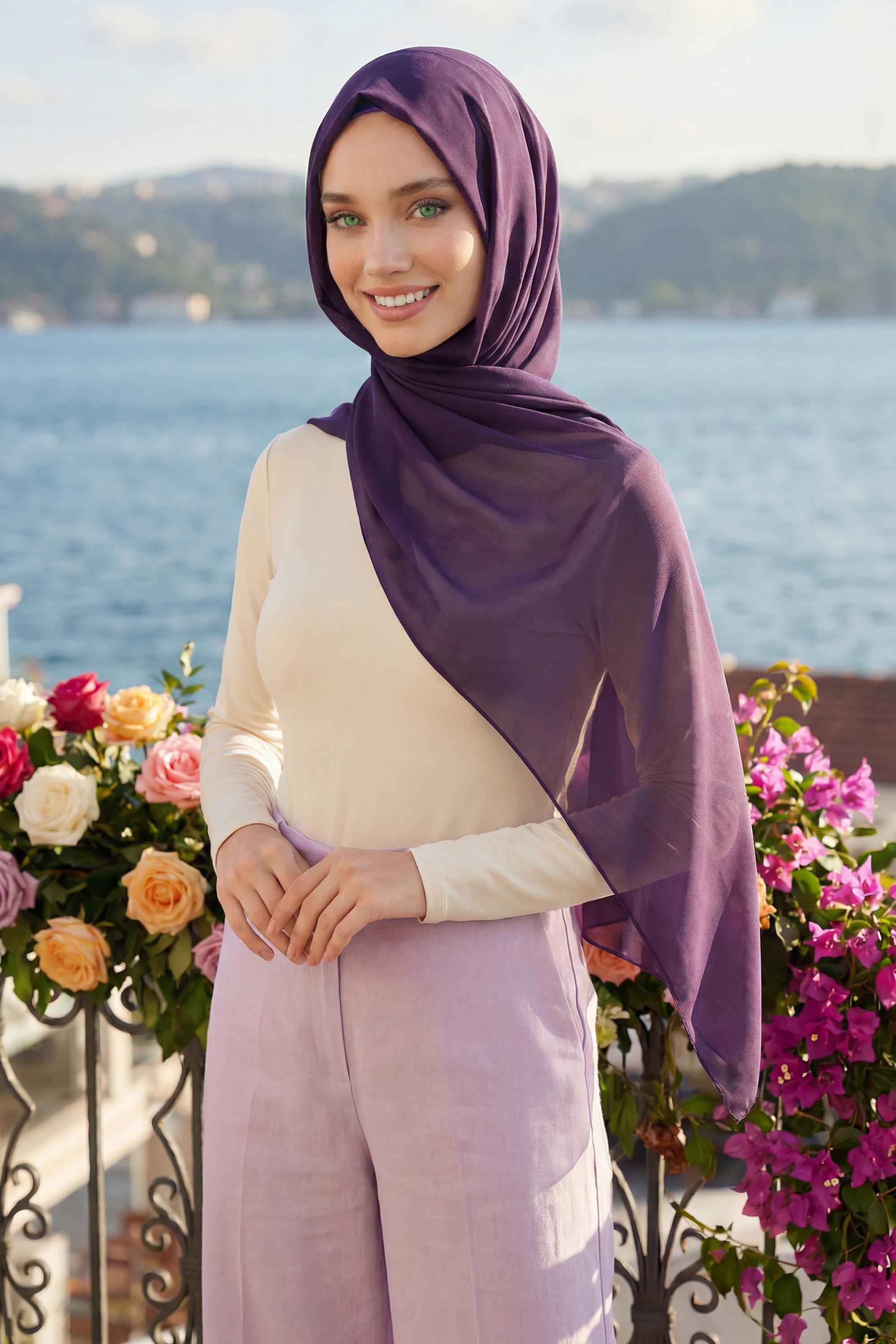 Tesettür Boneli Pratik Şifon Şal,PS-46