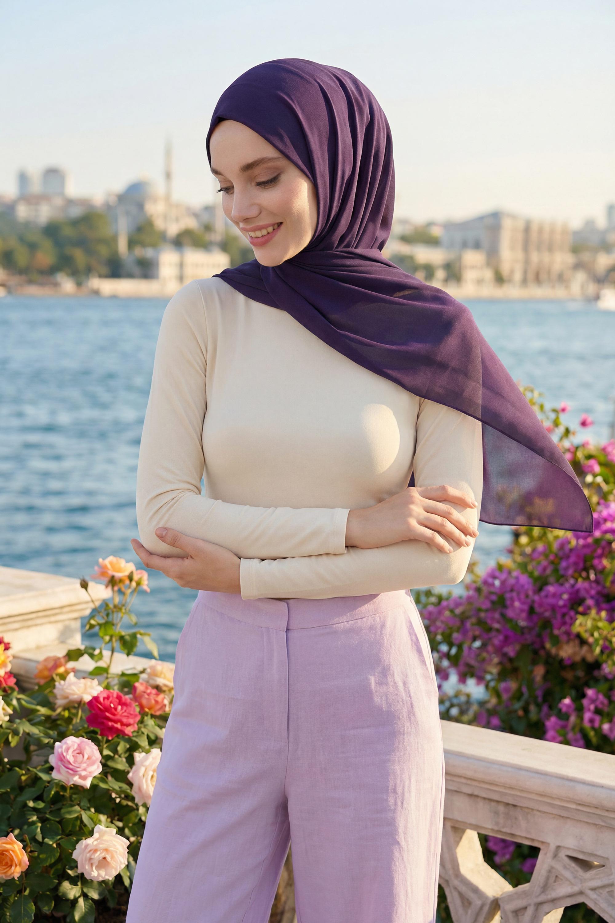 Tesettür Boneli Pratik Şifon Şal,PS-46