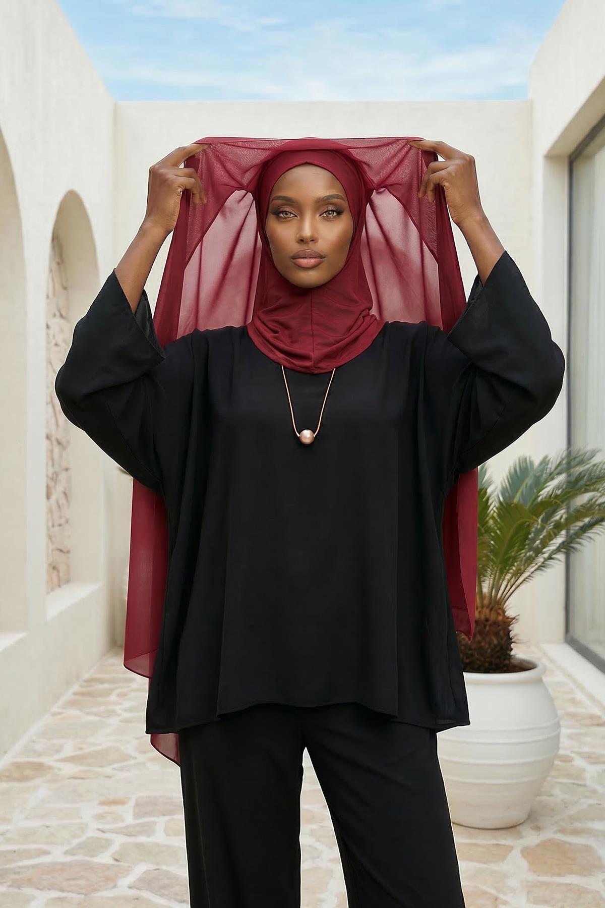 Tesettür Boneli Pratik Şifon Şal,PS-46