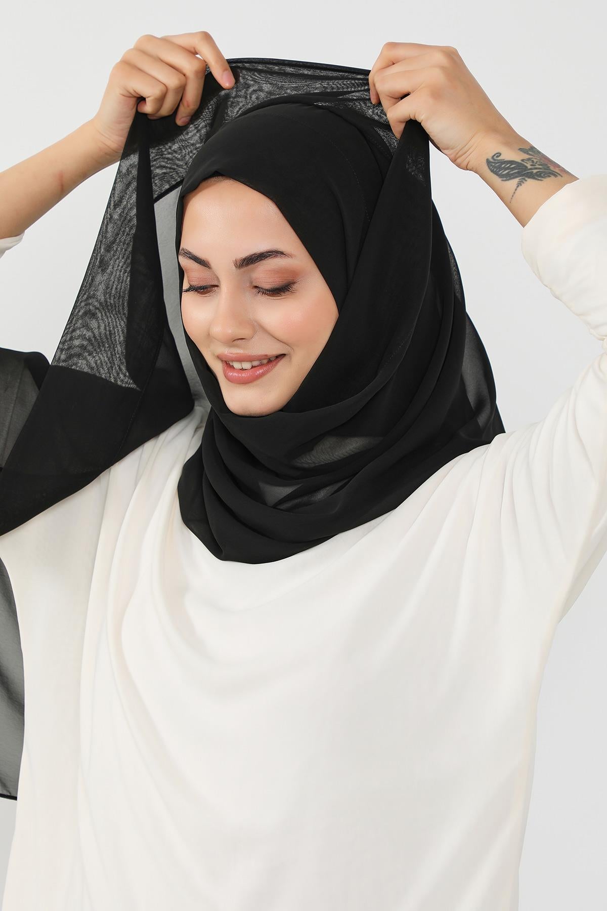 Üstten Sabit Trend Pratik Şifon Şal,PS-49