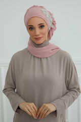 Yandan Fırfırlı Çiçek Aksesuarlı Şifon Hazır Türban,HT-102,HT-102
