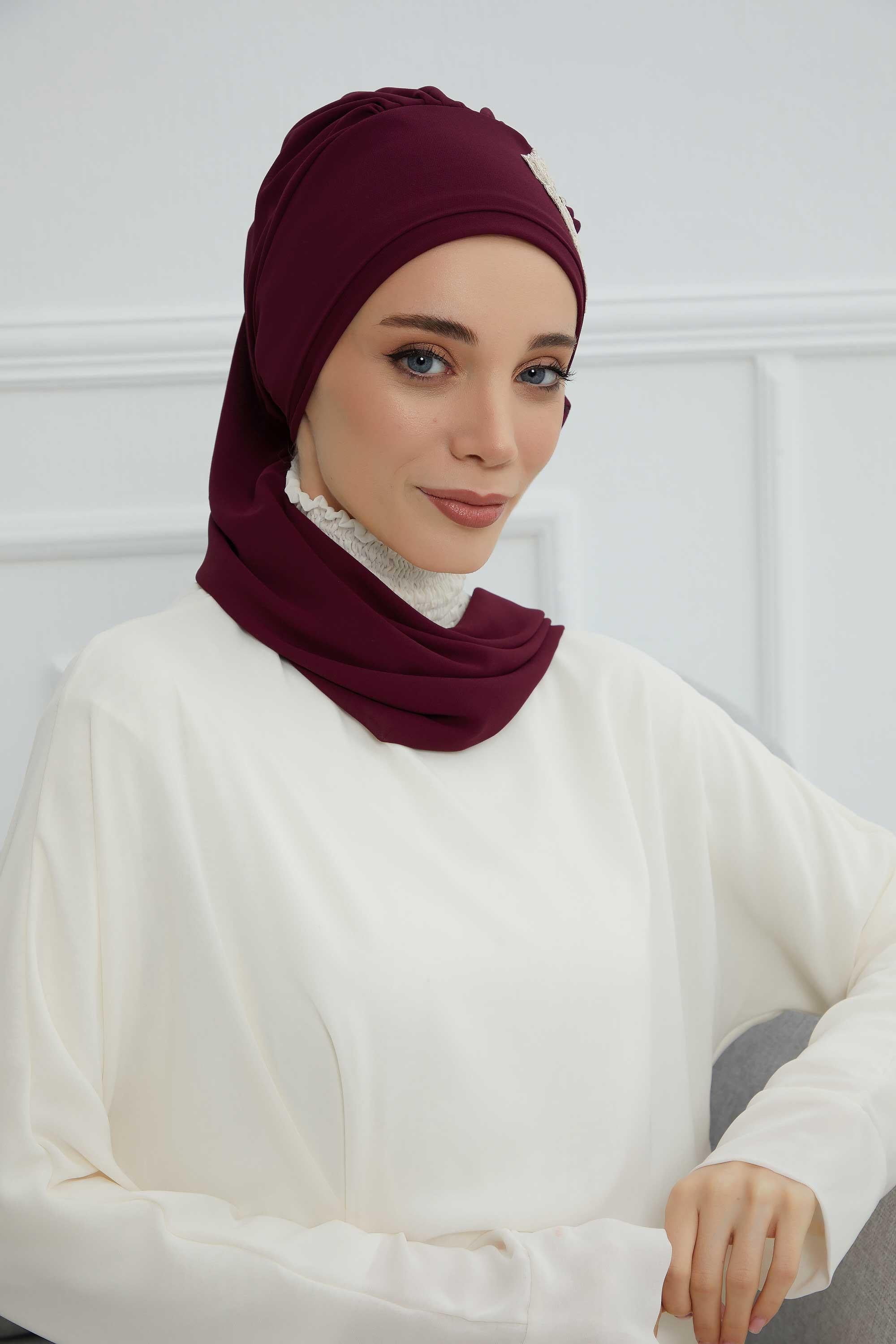 Yandan Fırfırlı Çiçek Aksesuarlı Şifon Hazır Türban,HT-102,HT-102