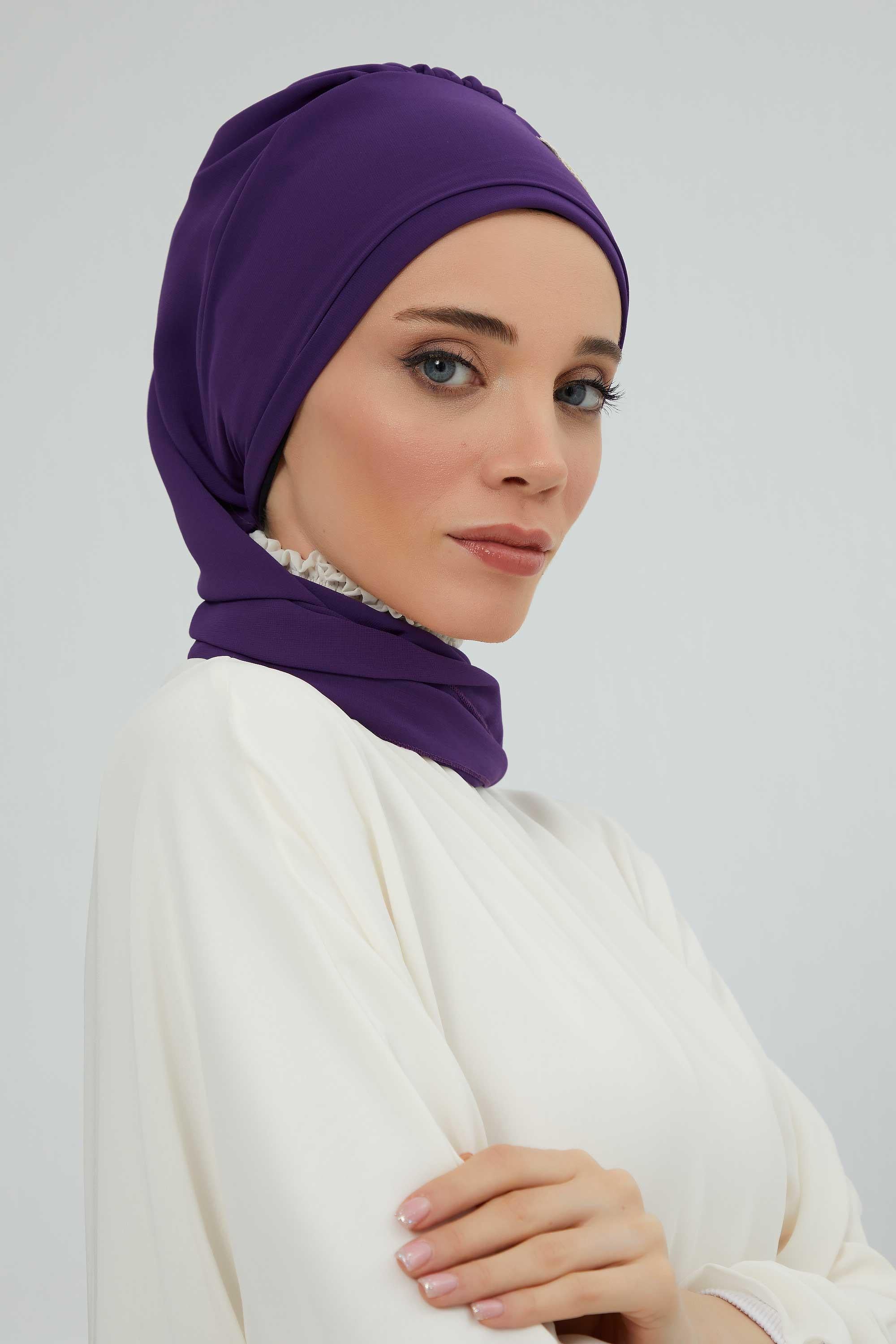 Yandan Fırfırlı Çiçek Aksesuarlı Şifon Hazır Türban,HT-102,HT-102