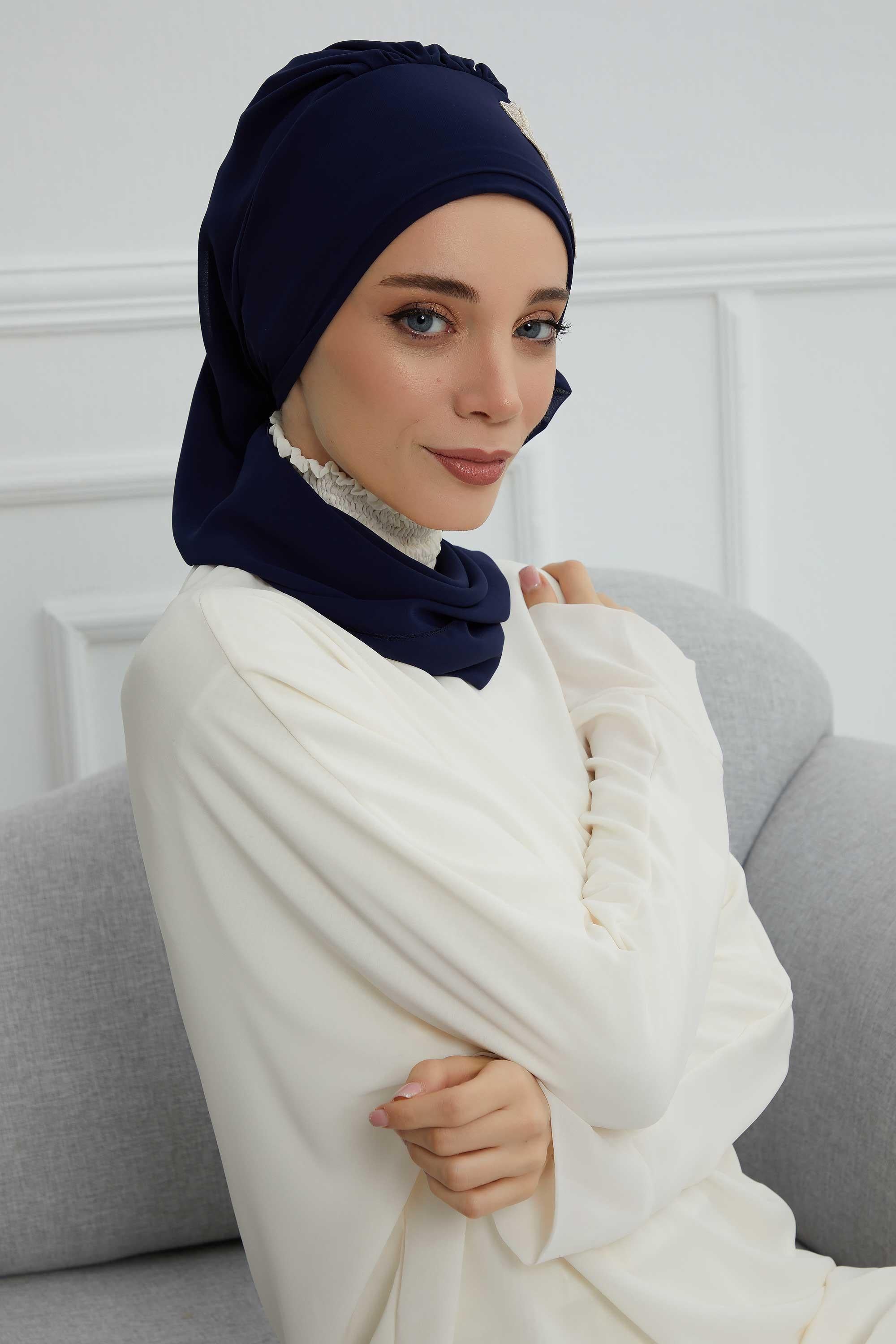Yandan Fırfırlı Çiçek Aksesuarlı Şifon Hazır Türban,HT-102,HT-102