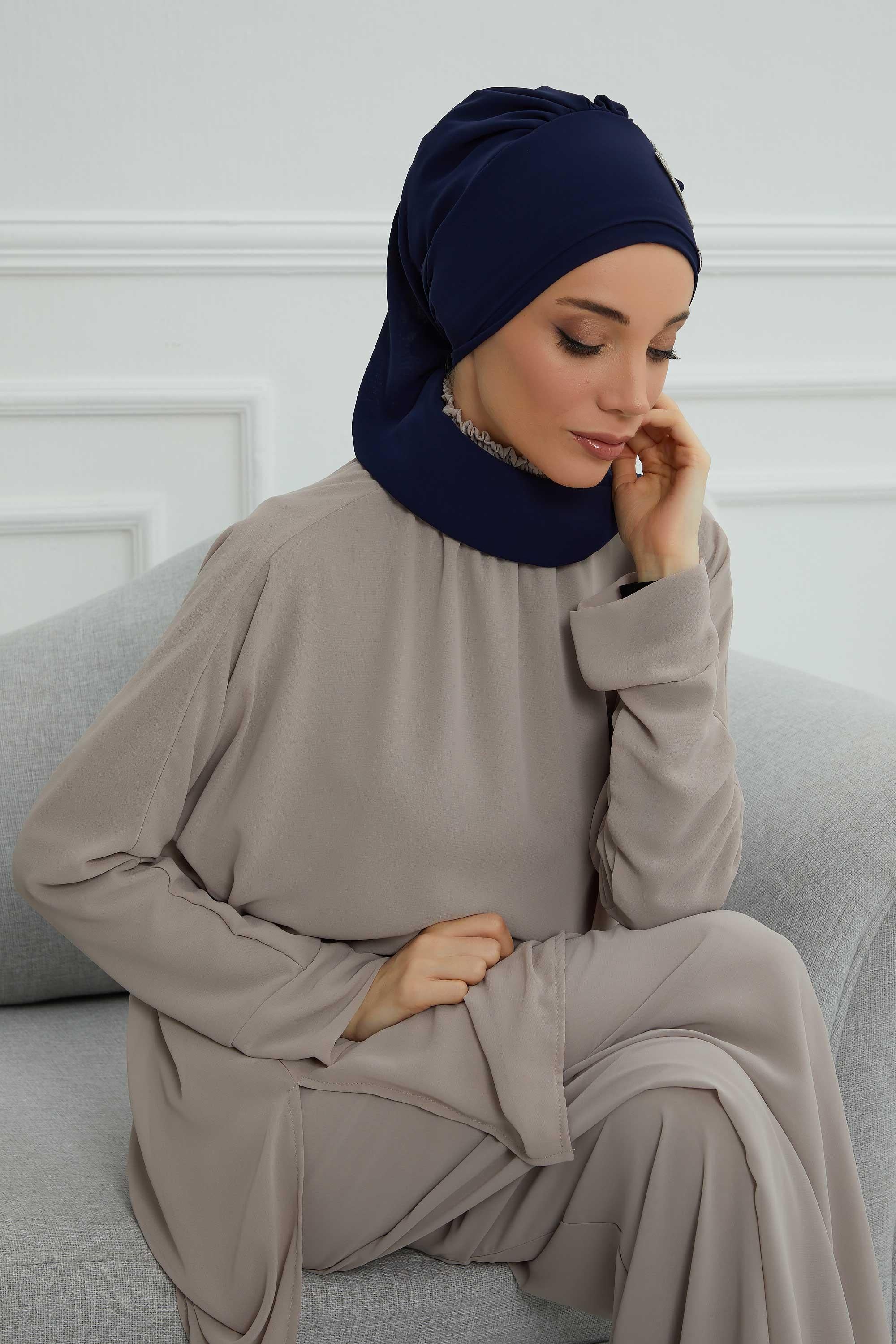 Yandan Fırfırlı Çiçek Aksesuarlı Şifon Hazır Türban,HT-102,HT-102