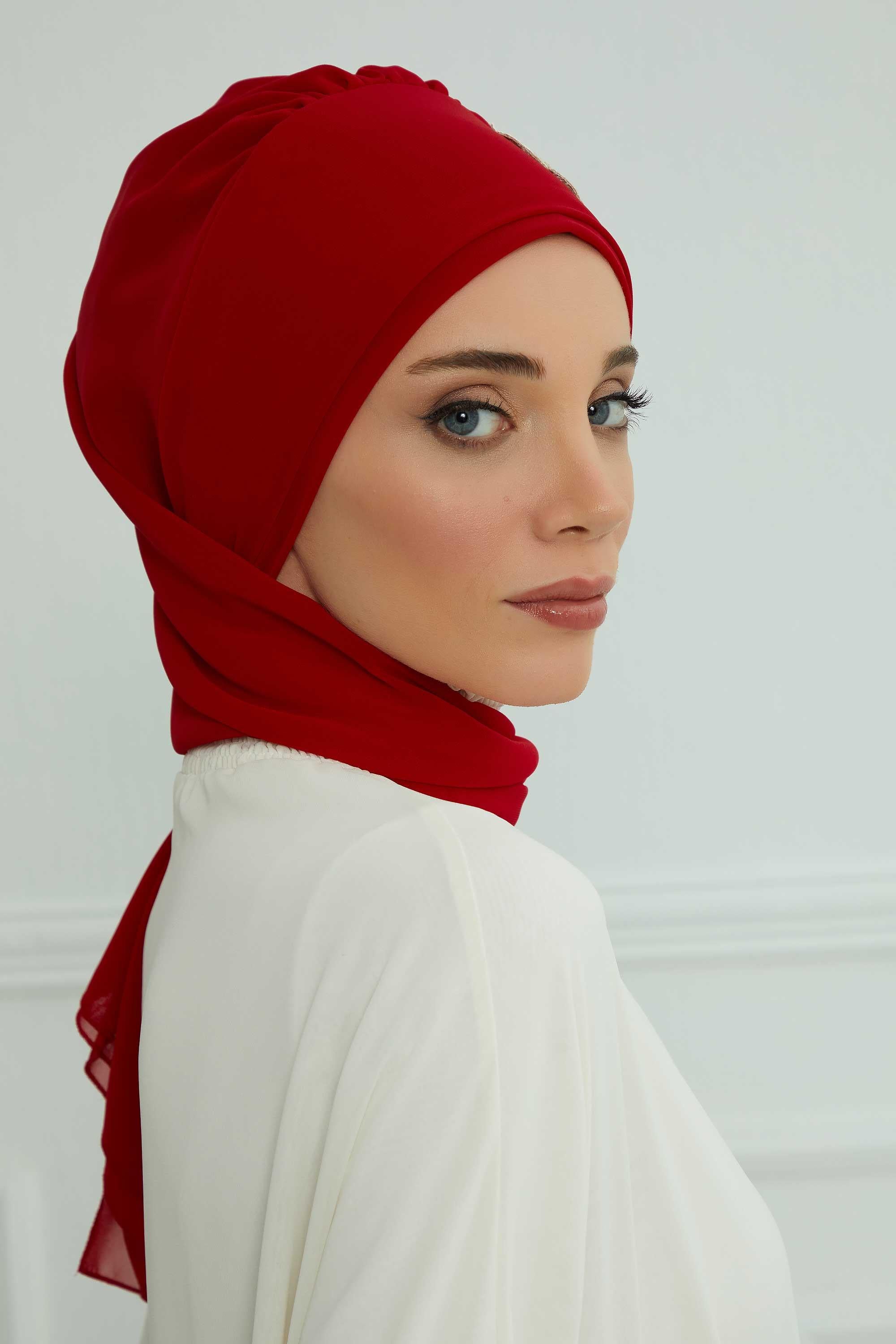 Yandan Fırfırlı Çiçek Aksesuarlı Şifon Hazır Türban,HT-102,HT-102