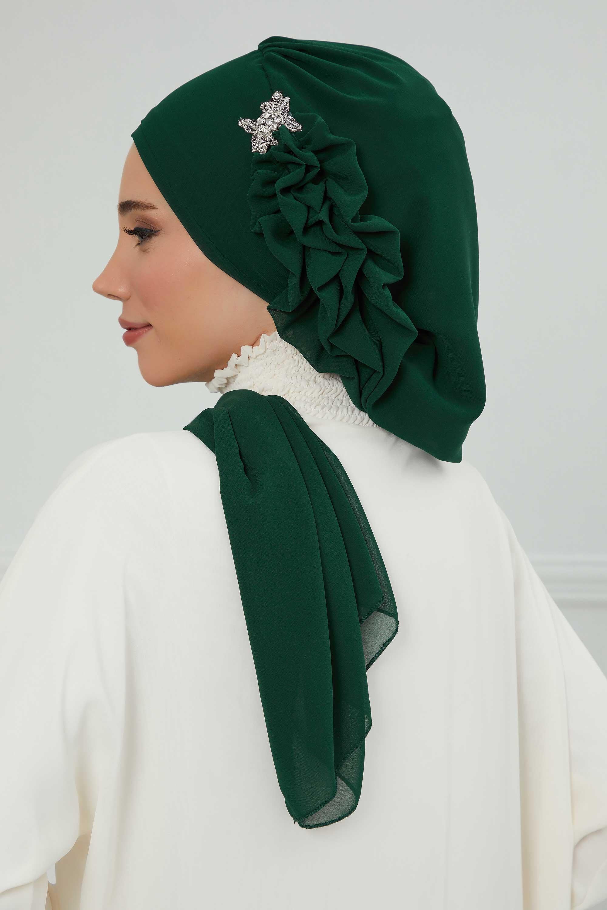 Yandan Fırfırlı Gümüş Aksesuarlı Şifon Hazır Türban,HT-106,HT-106