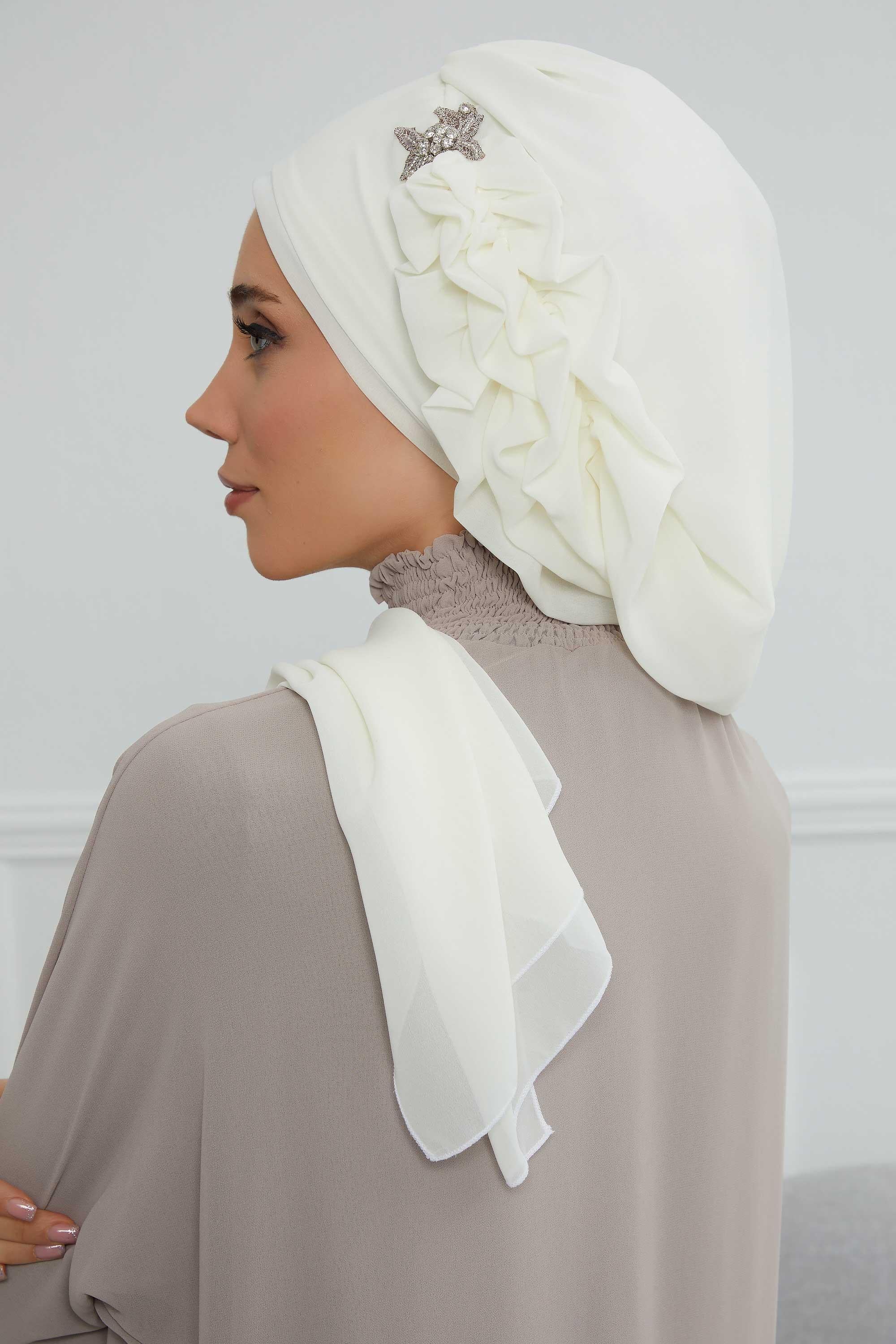 Yandan Fırfırlı Gümüş Aksesuarlı Şifon Hazır Türban,HT-106,HT-106