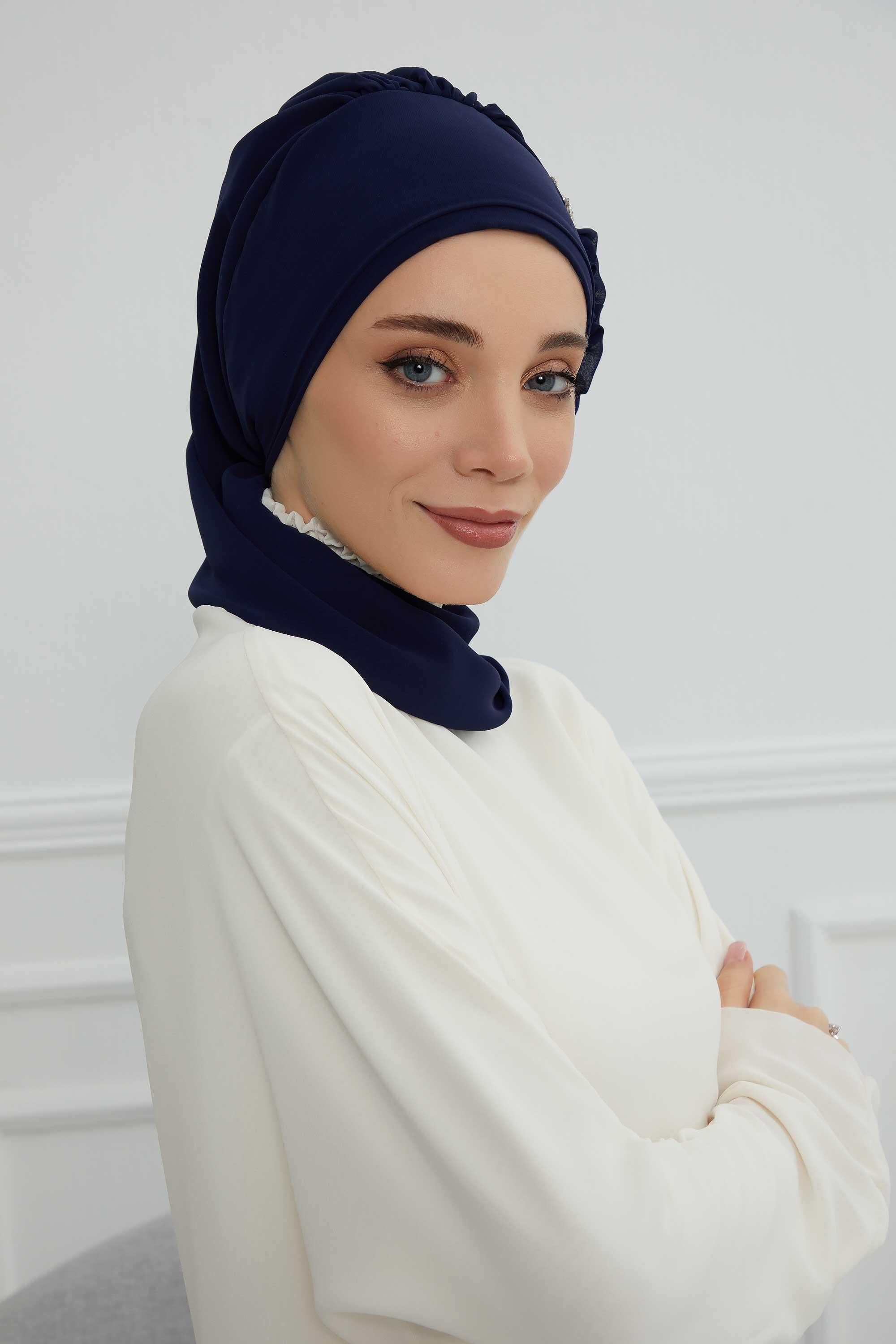 Yandan Fırfırlı Gümüş Aksesuarlı Şifon Hazır Türban,HT-106,HT-106